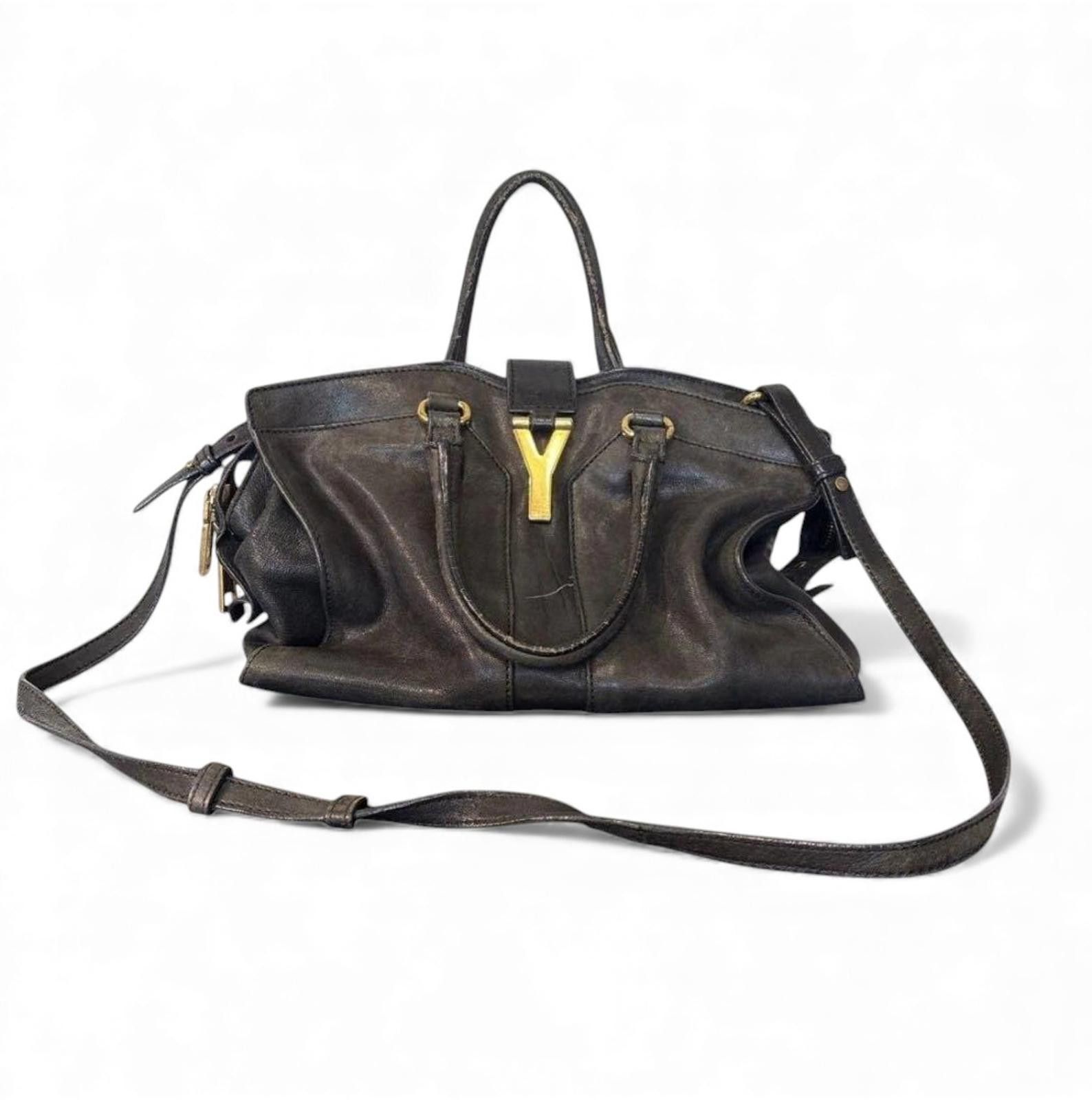 Yves Saint Laurent Saint Laurent - Black Leather Handbag Gold Y Logo Size ONE SIZE - 2 Thumbnail