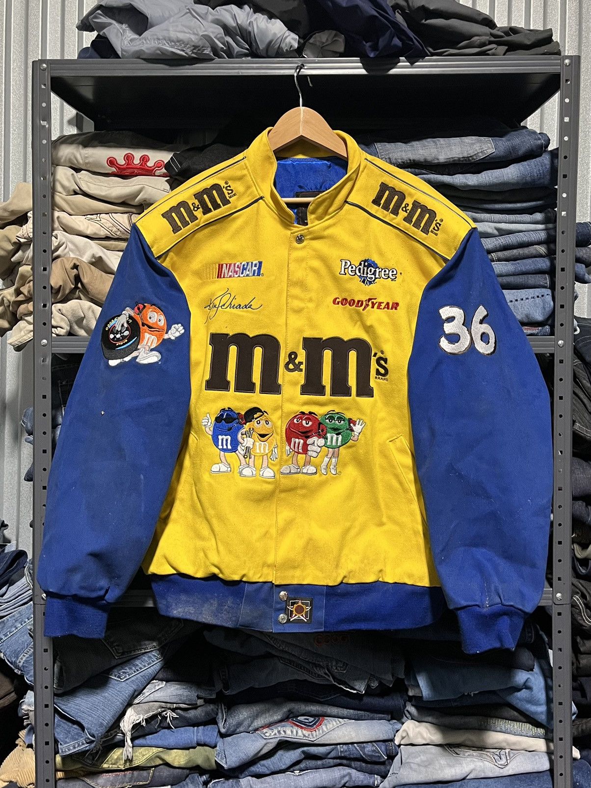 image of Crazy Vintage 90's M&m Jeff Hamilton Nascar Racing Jacket in Yellow, Men's (Size XL)