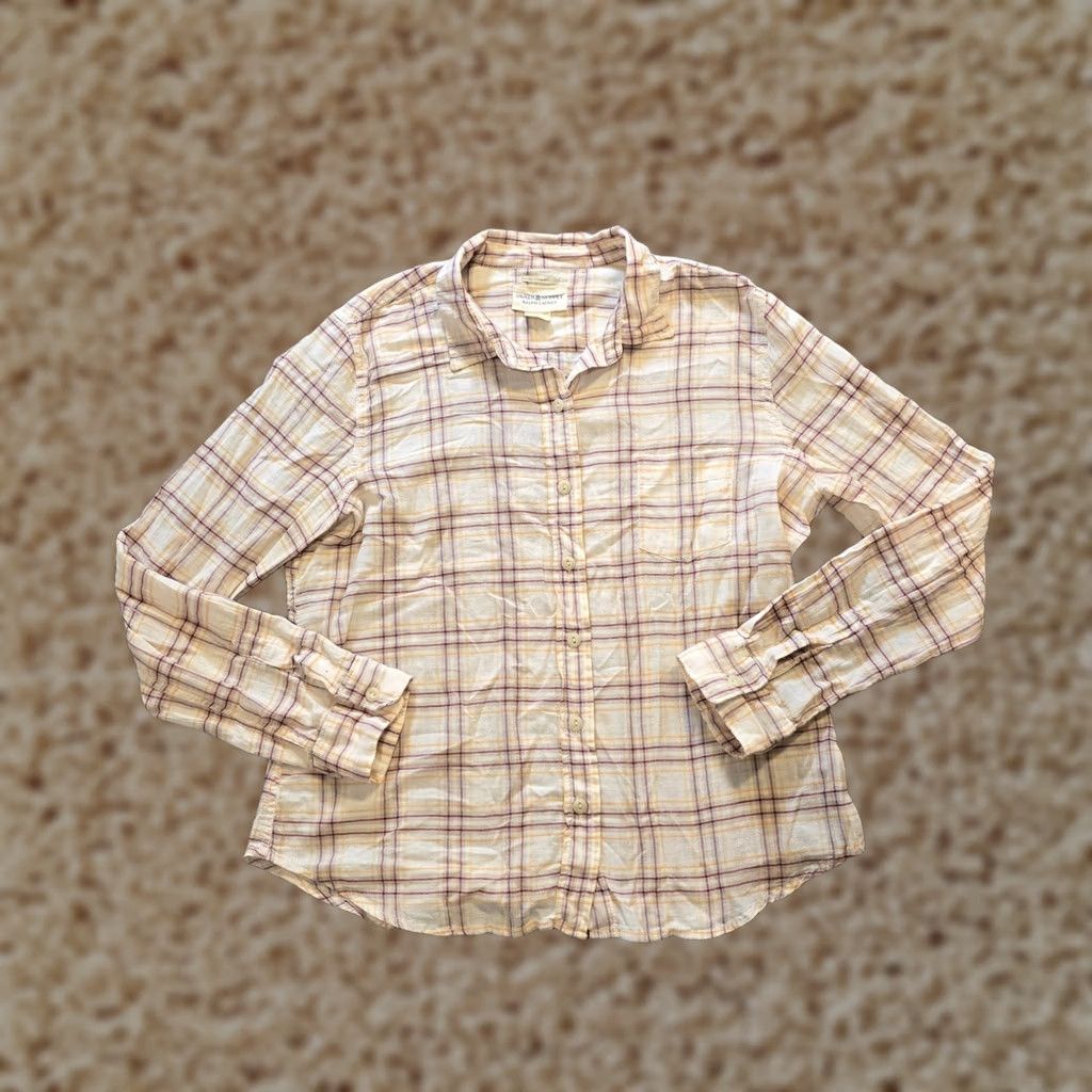 Ralph Lauren DENIM & SUPPLY Ralph Lauren Top Womens Size L Beige Plaid Collared Button-Front Tomboy Fit Casual Blouse Cotton Denim Lightweight Spring Summer Size L / US 10 / IT 46 - 1 Thumbnail