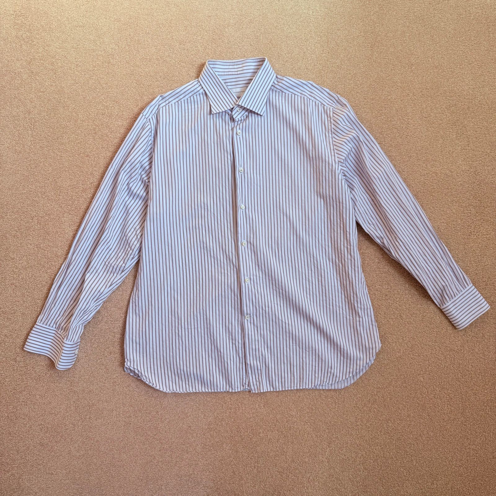 Ermenegildo Zegna Ermenegildo Zegna Striped Cotton Button-Down Shirt Men 18/46 Size US XL / EU 56 / 4 - 1 Thumbnail