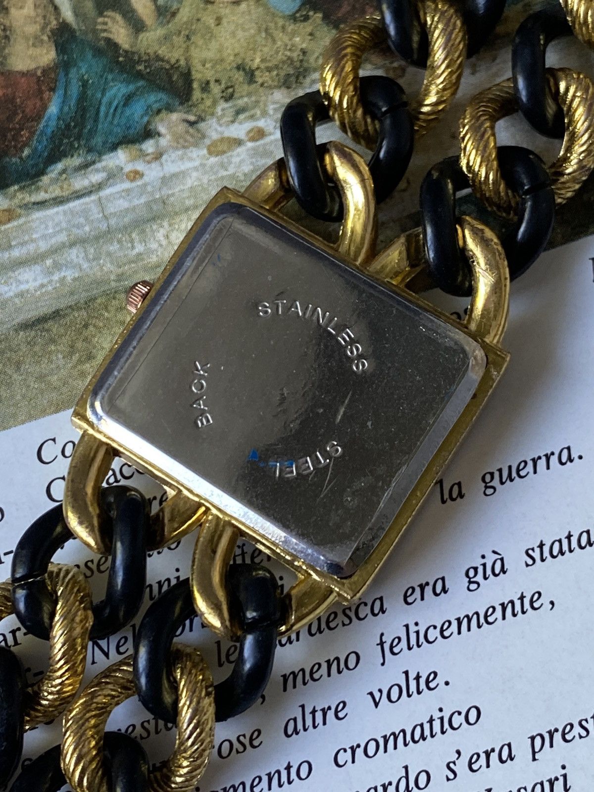 Japanese Brand × Jewelry × Vintage Elegant Watch Pink Dial Gold Black Strap Size ONE SIZE - 5 Thumbnail