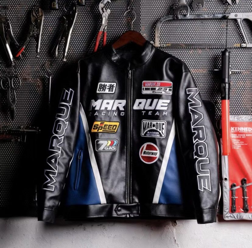marque leather racing jacket streetwear