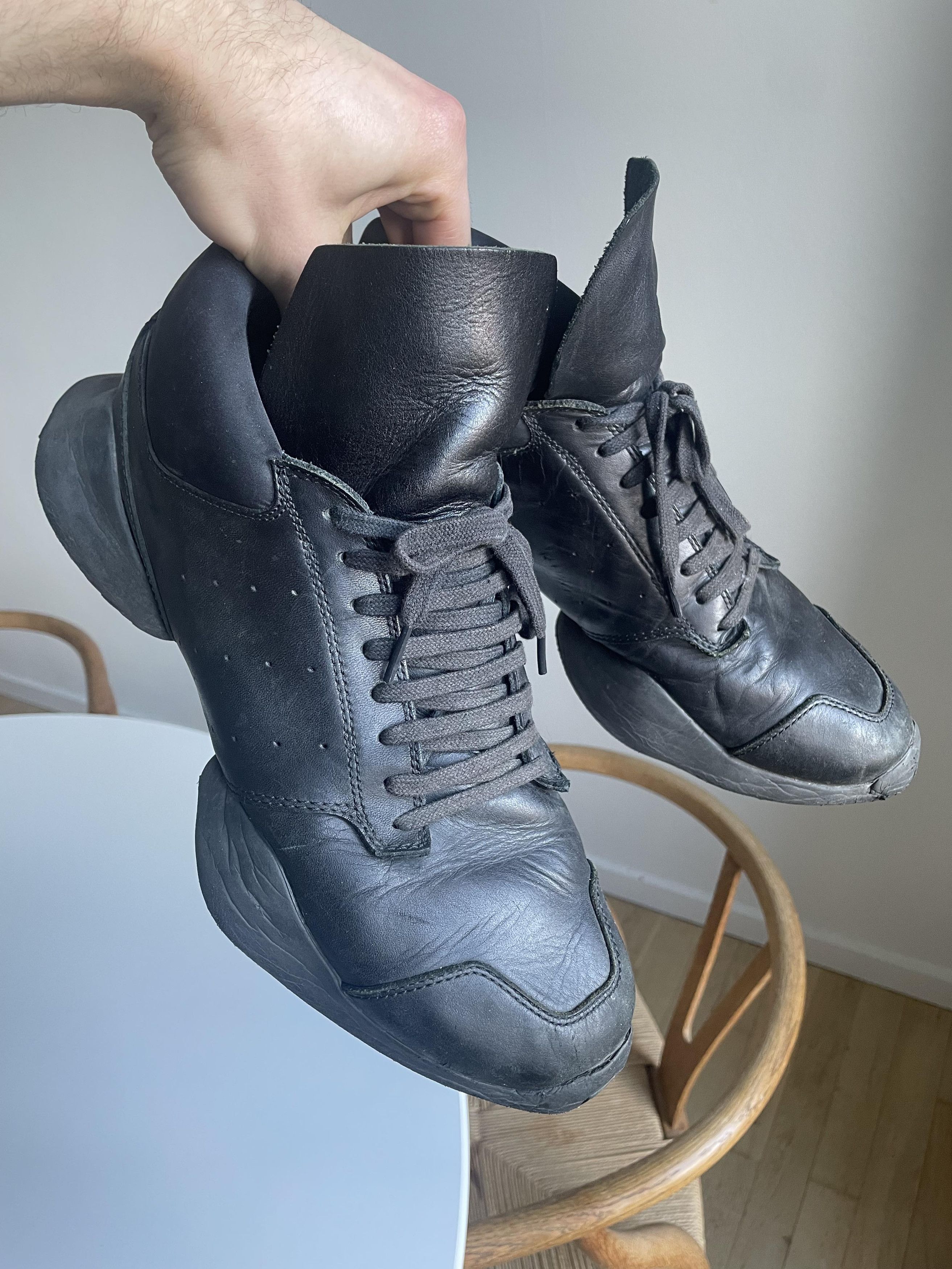 image of Rick Owens Runners (Black Leather) Shoes, Men's (Size 11)