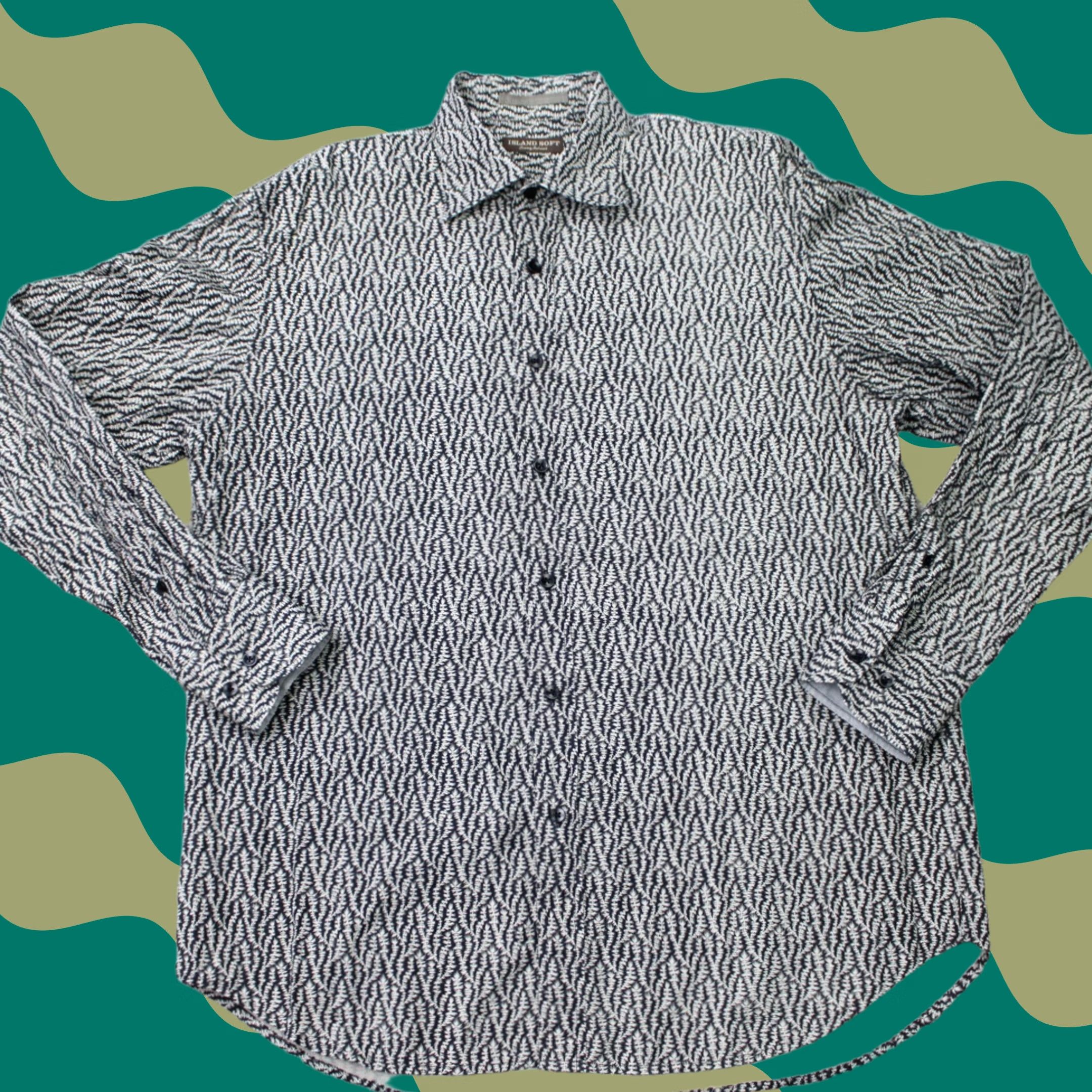 Tommy Bahama Tommy Bahama Island Soft Shirt Men Large Black/White Geometric Cotton L/S Button Down Shirt Tigers Beach Classic Sportsman Mens L Shirt Size US L / EU 52-54 / 3 - 1 Thumbnail
