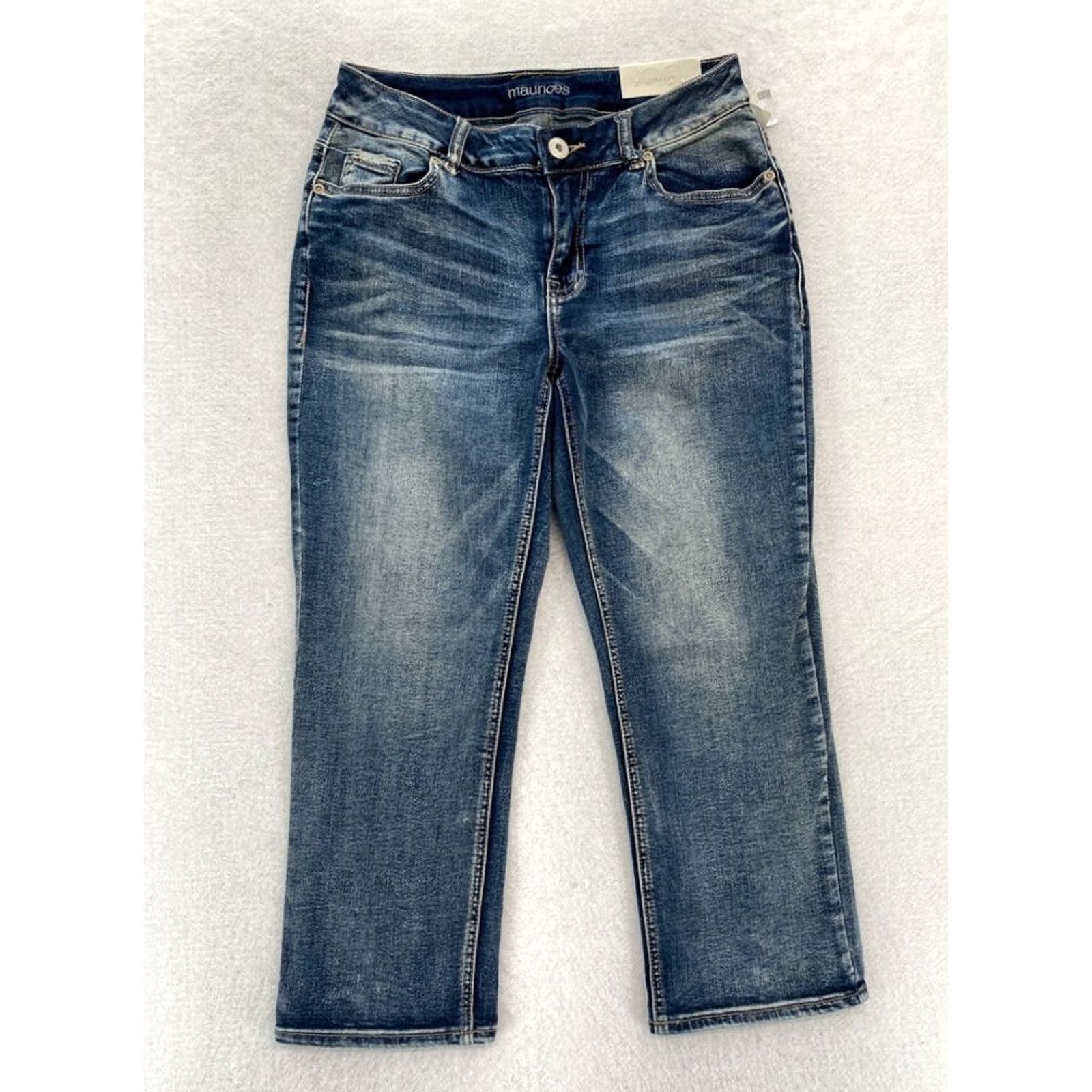 Vintage Maurices Capri Jeans Women's Capri Medium Wash Blue Stretch Denim Pants Cropped 4 Regular Womens Jeans Capris 22 in Inseam 3/4 Length Blue Maurices Size 27" / US 4 / IT 40 - 2 Thumbnail