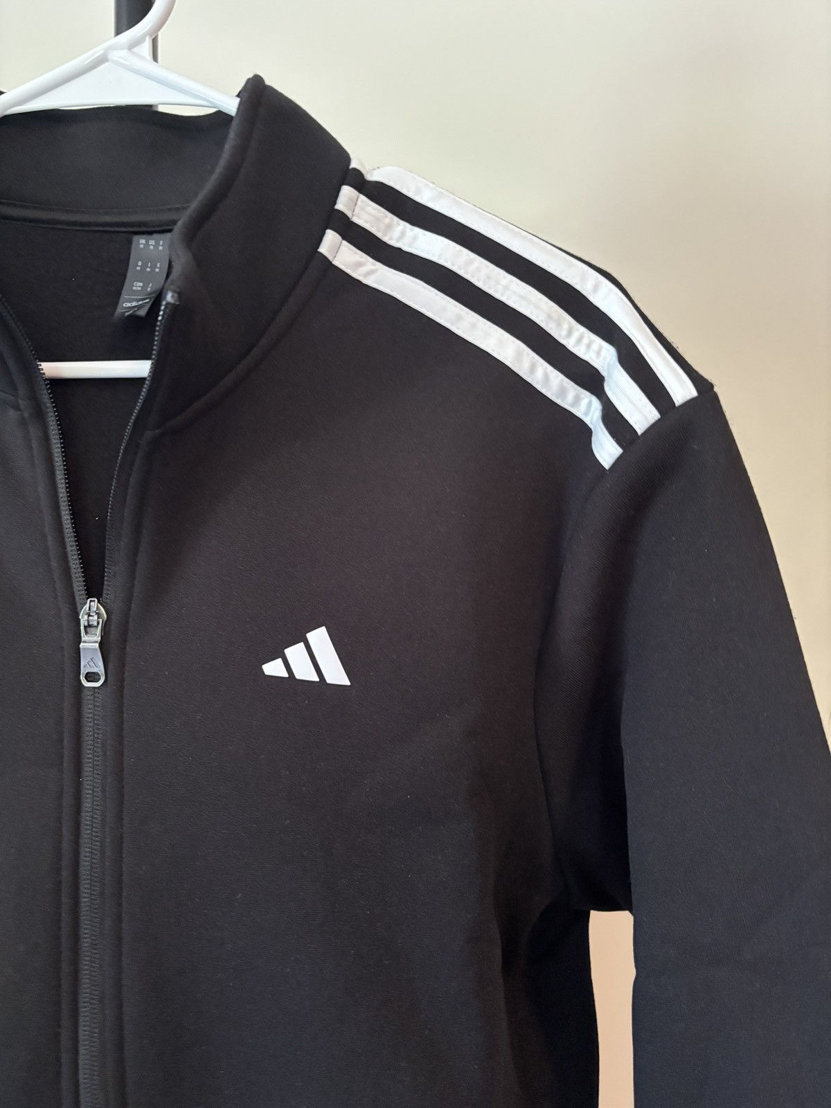 Adidas adidas Black Zip-Up Fleece Jacket w/White Shoulder Stripes Size US M / EU 48-50 / 2 - 3 Thumbnail