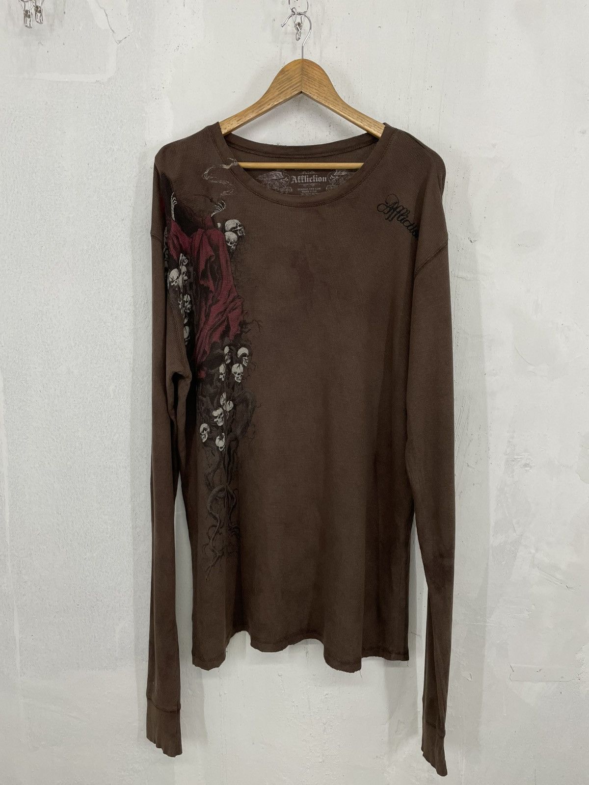 Affliction × Southpole Affliction Skull Demon Root Hell Waffle Long Tee Size US XXL / EU 58 / 5 - 1 Thumbnail