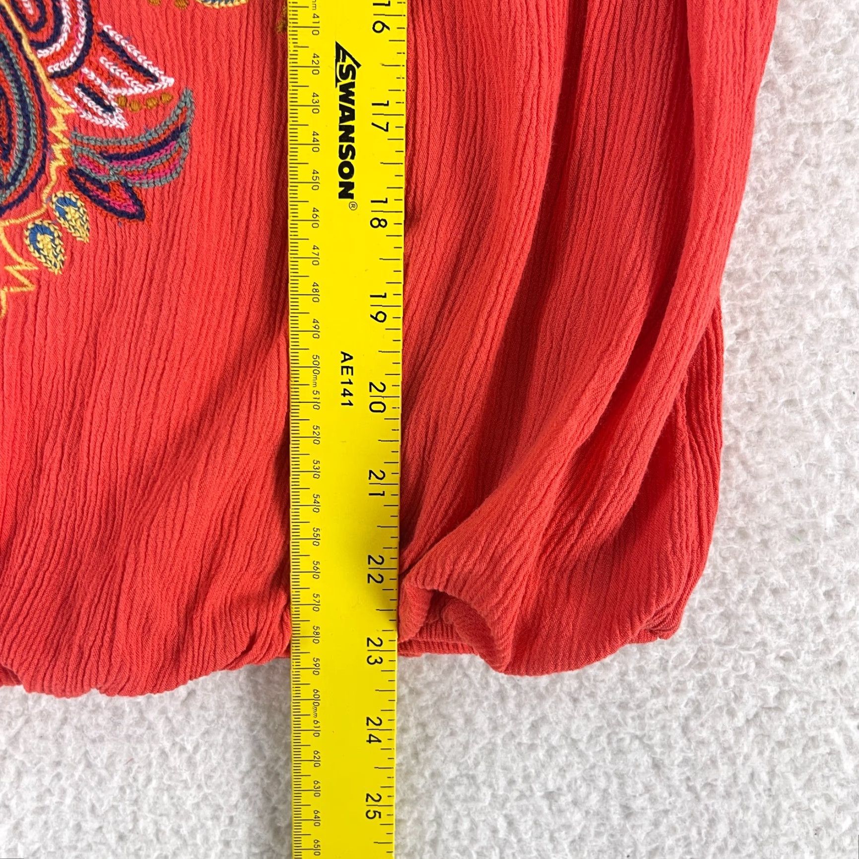 Soft Surroundings Soft Surroundings Blame Rio Embroidered Shirt Womens Long Sleeve Size M Orange Casual Bohemian Womens Regular Sleeve Shirt Size M / US 6-8 / IT 42-44 - 7 Thumbnail