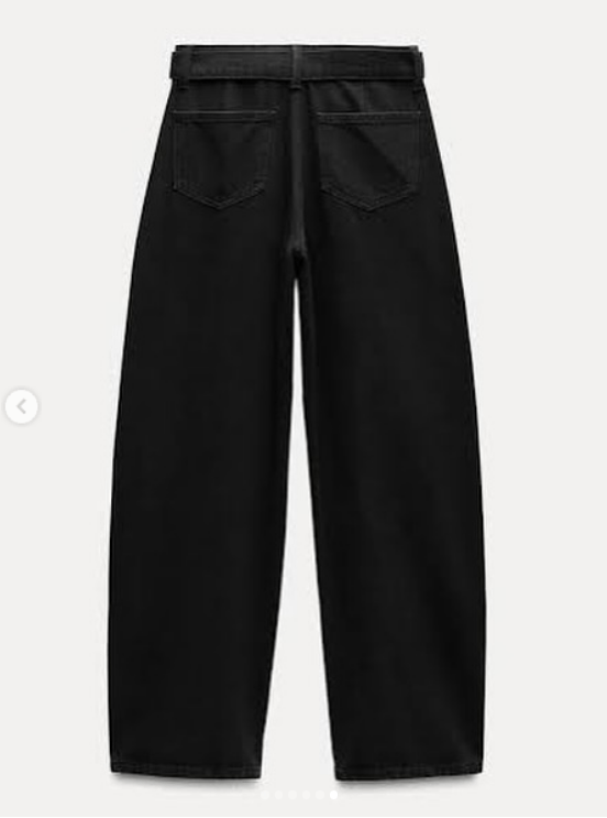 Zara Zara Black High-Waist Belted Denim Pants Cotton Classic Fit Size 28" / US 6 / IT 42 - 10 Thumbnail