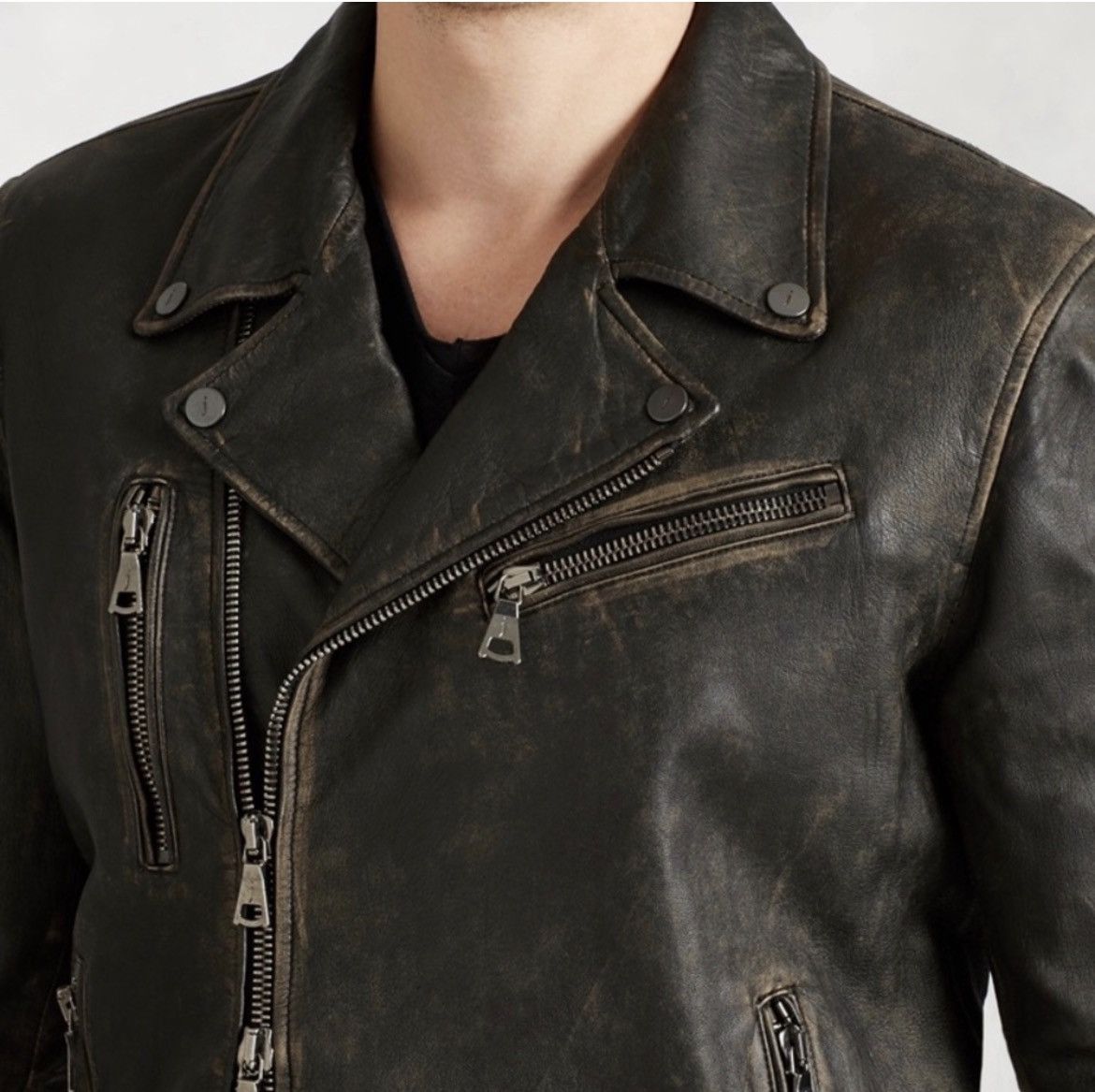 John Varvatos Distressed Leather Chelsea Biker Jacket EU54 USA44 Size US L / EU 52-54 / 3 - 6 Thumbnail