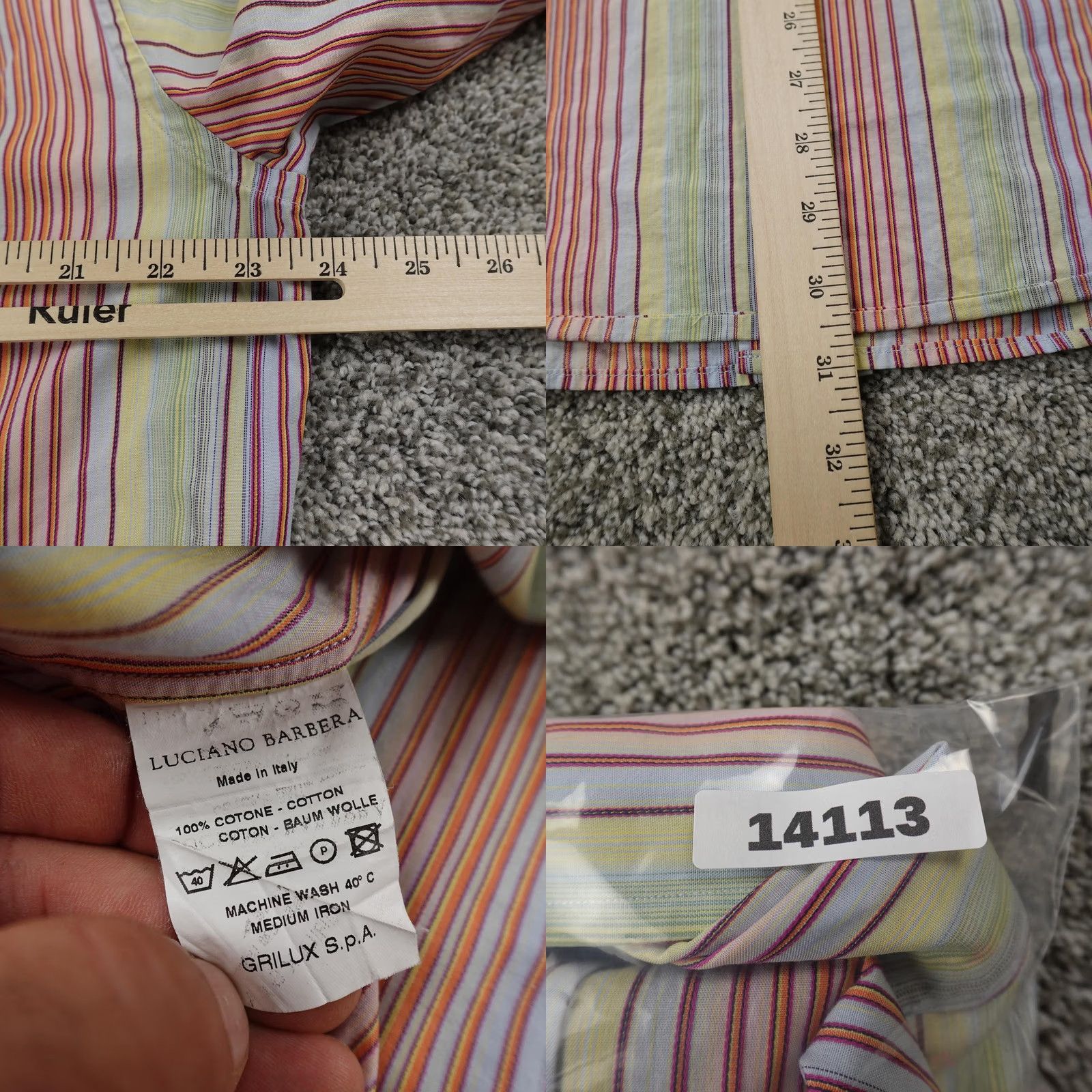 Luciano Barbera Luciano Barbera Shirt Mens Large Striped Button Up Long Sleeve Italy Dress Classic Colorful Fun Size 42R - 8 Thumbnail