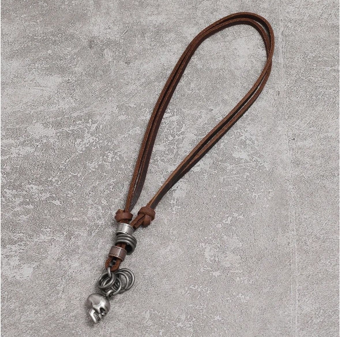 Leather Vintage Handmade Leather Skull Adjustable Necklace Size ONE SIZE - 2 Thumbnail