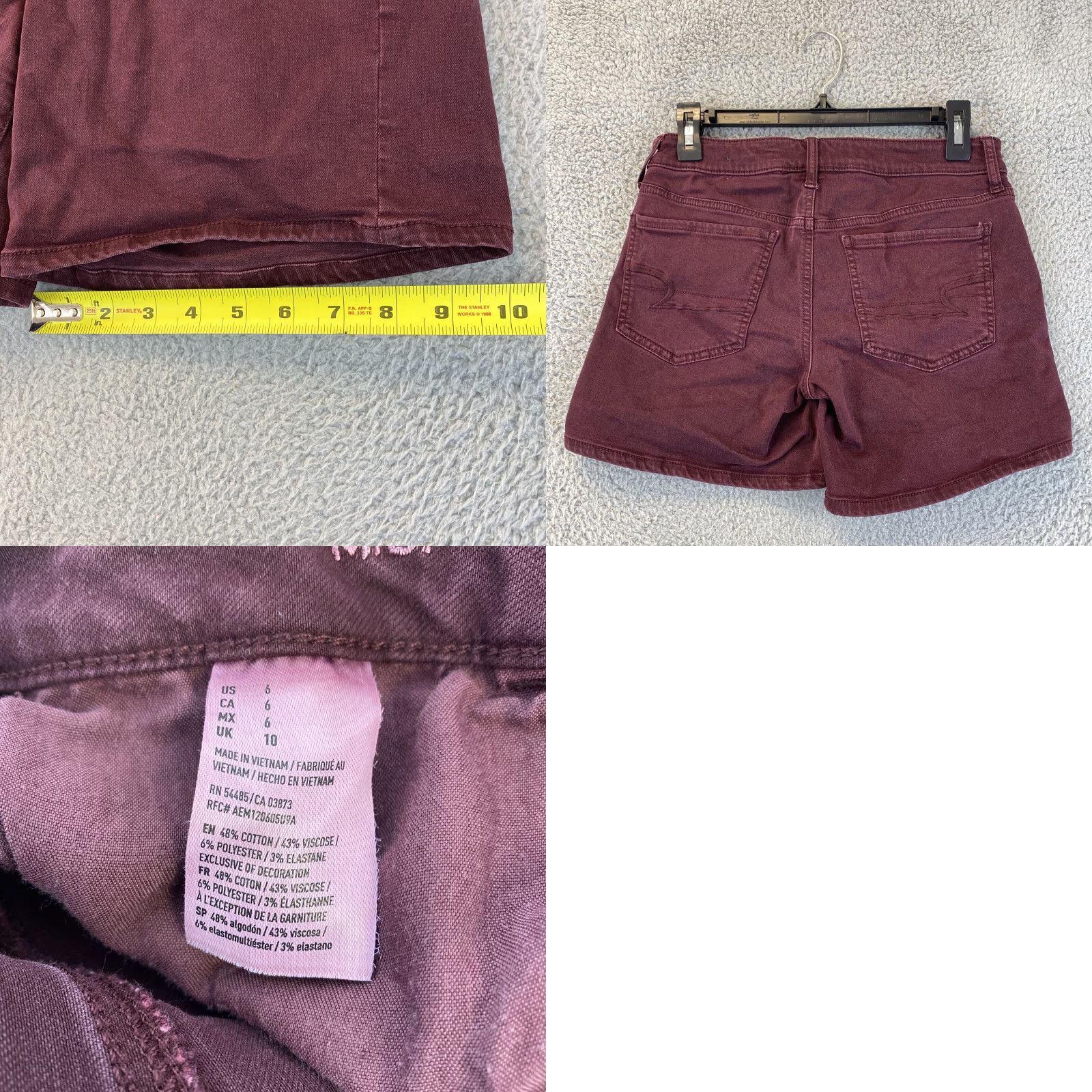 American Eagle Outfitters American Eagle Women's Maroon Denim Shorts Size 6 Stretch Casual Short Pants Size 28" / US 6 / IT 42 - 8 Thumbnail