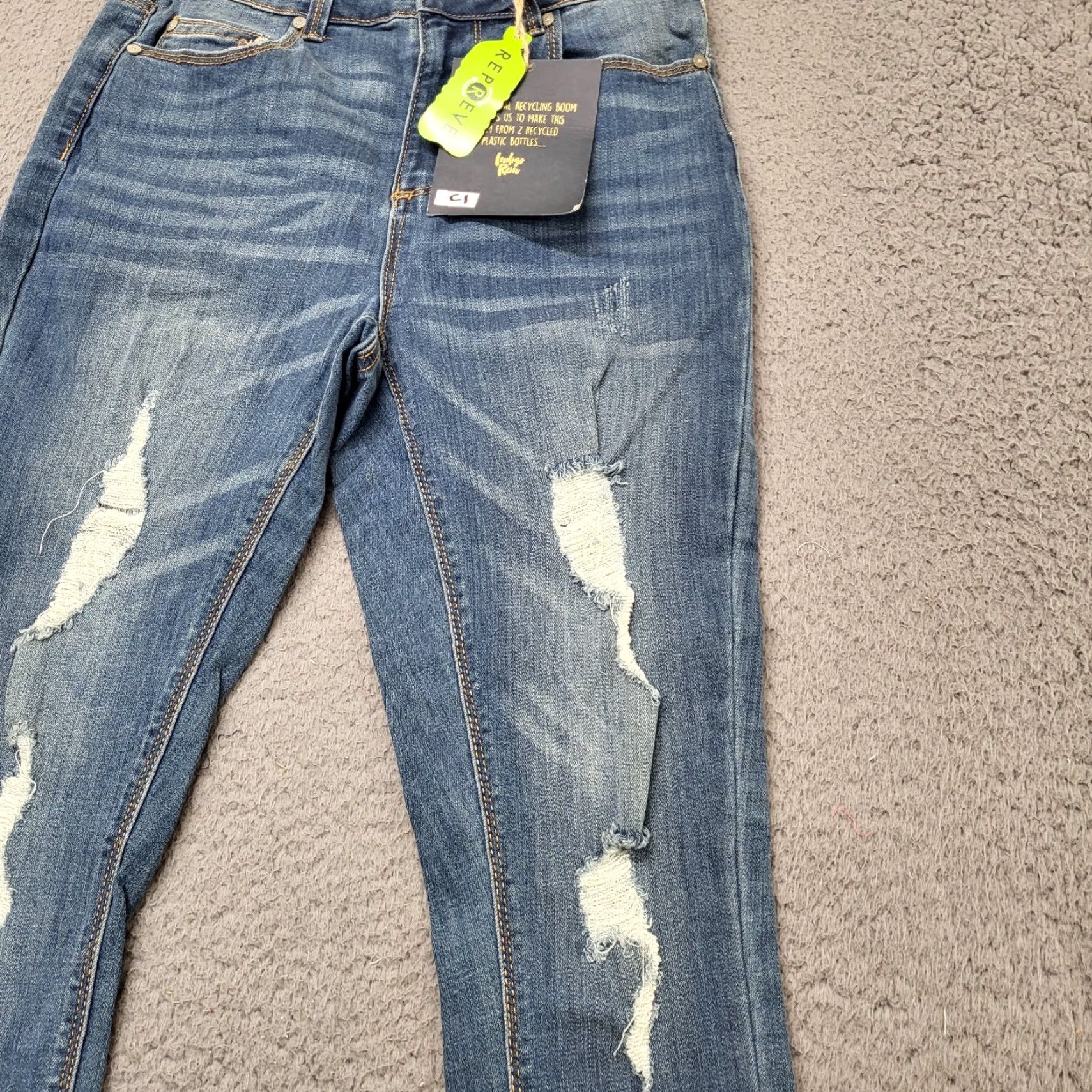Vintage Indigo Rein Jeans Women 7/27 Denim Distressed High Rise Crop Slim Regular Blue 90s College City Vintage No Size 28" / US 6 / IT 42 - 7 Thumbnail