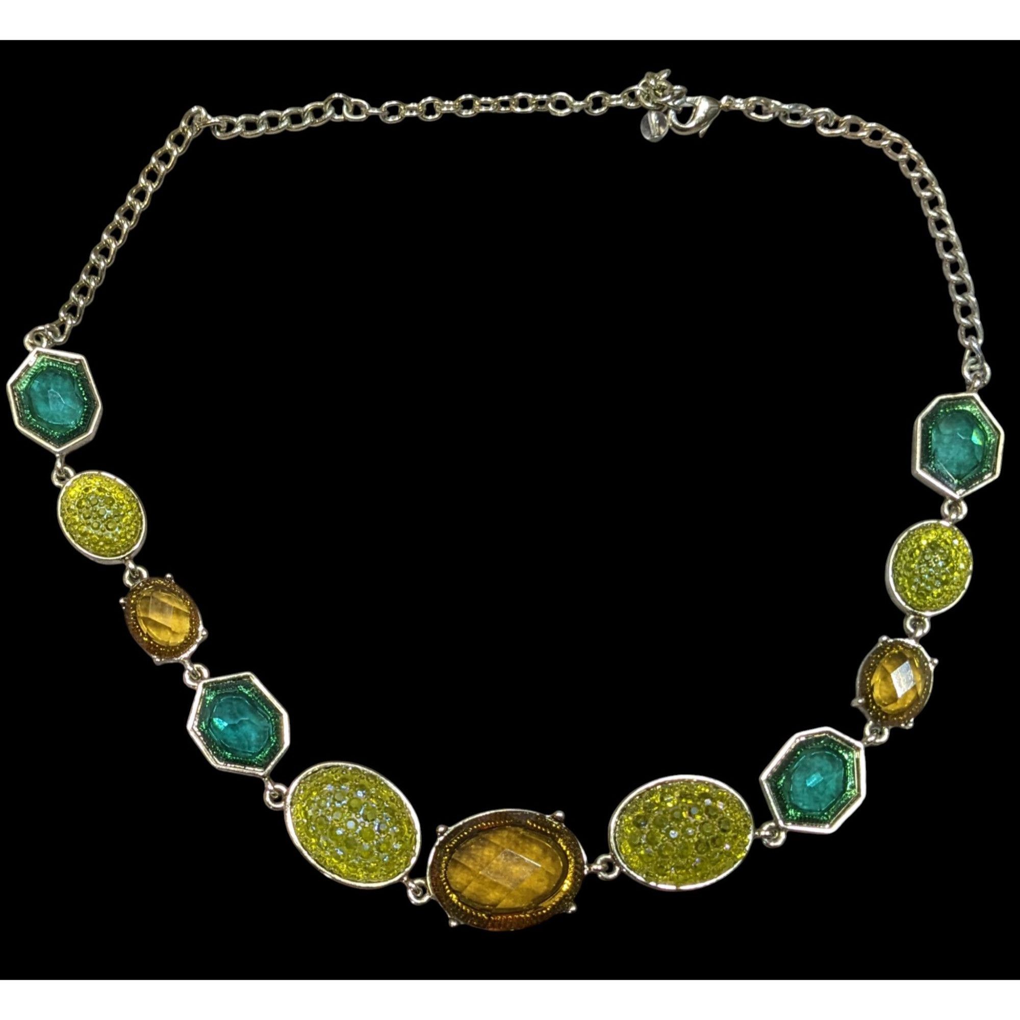 Other Vintage Green And Yellow Gemmed Statement Necklace Size ONE SIZE - 1 Thumbnail