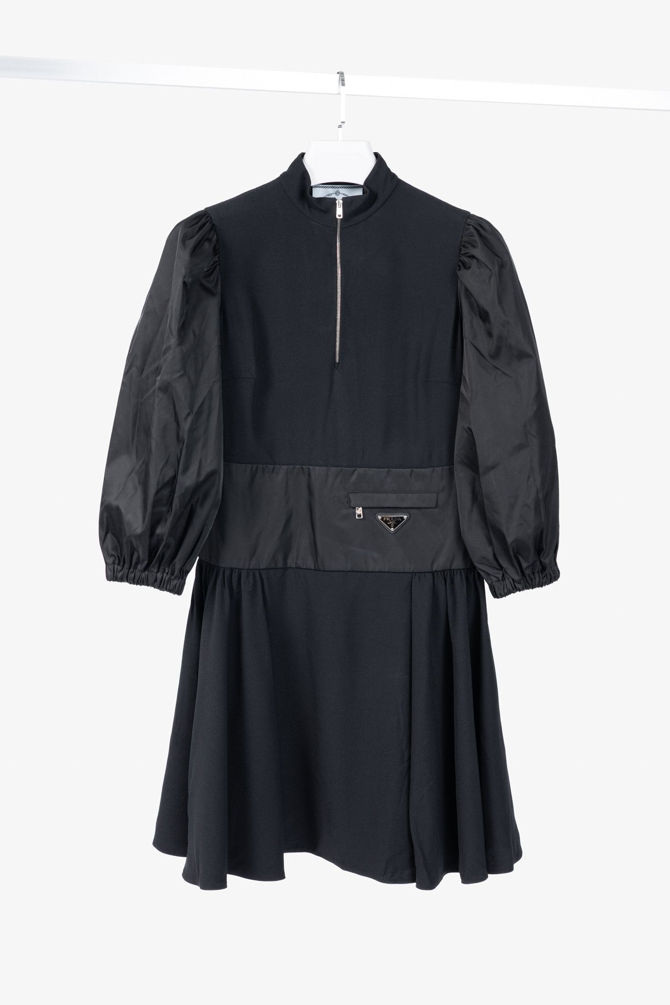 Prada Prada Black Re-Nylon Patchwork Zip Mini Dress Size XS / US 0-2 / IT 36-38 - 1 Thumbnail