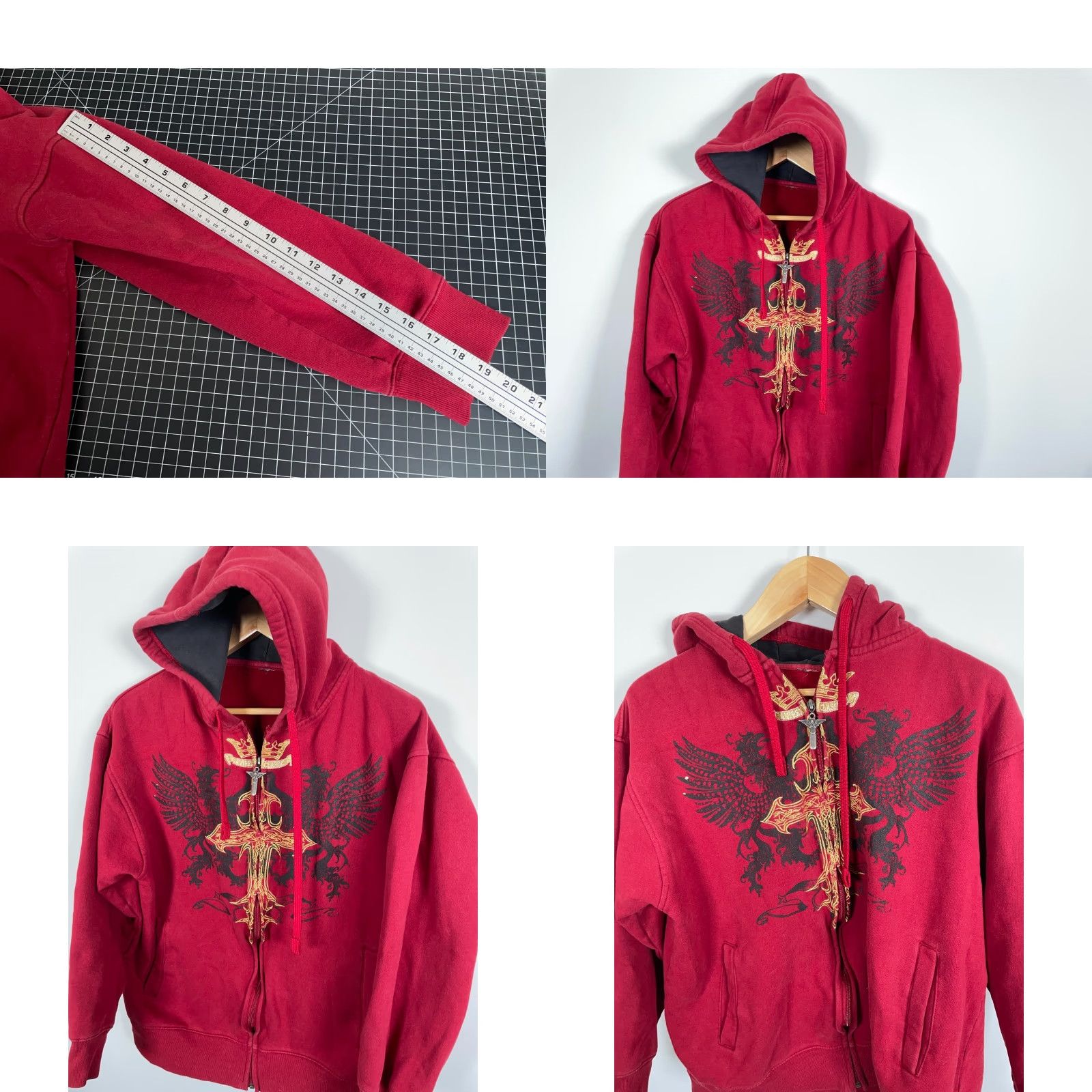 Avirex Avirex Hoodie - Zip Up - Red - Heavyweight Sweatshirt - Embroidered Logo - Vintage - 90s Hip Hop - Men L-XL - Full Zip - Geometric Pattern Size US L / EU 52-54 / 3 - 8 Thumbnail