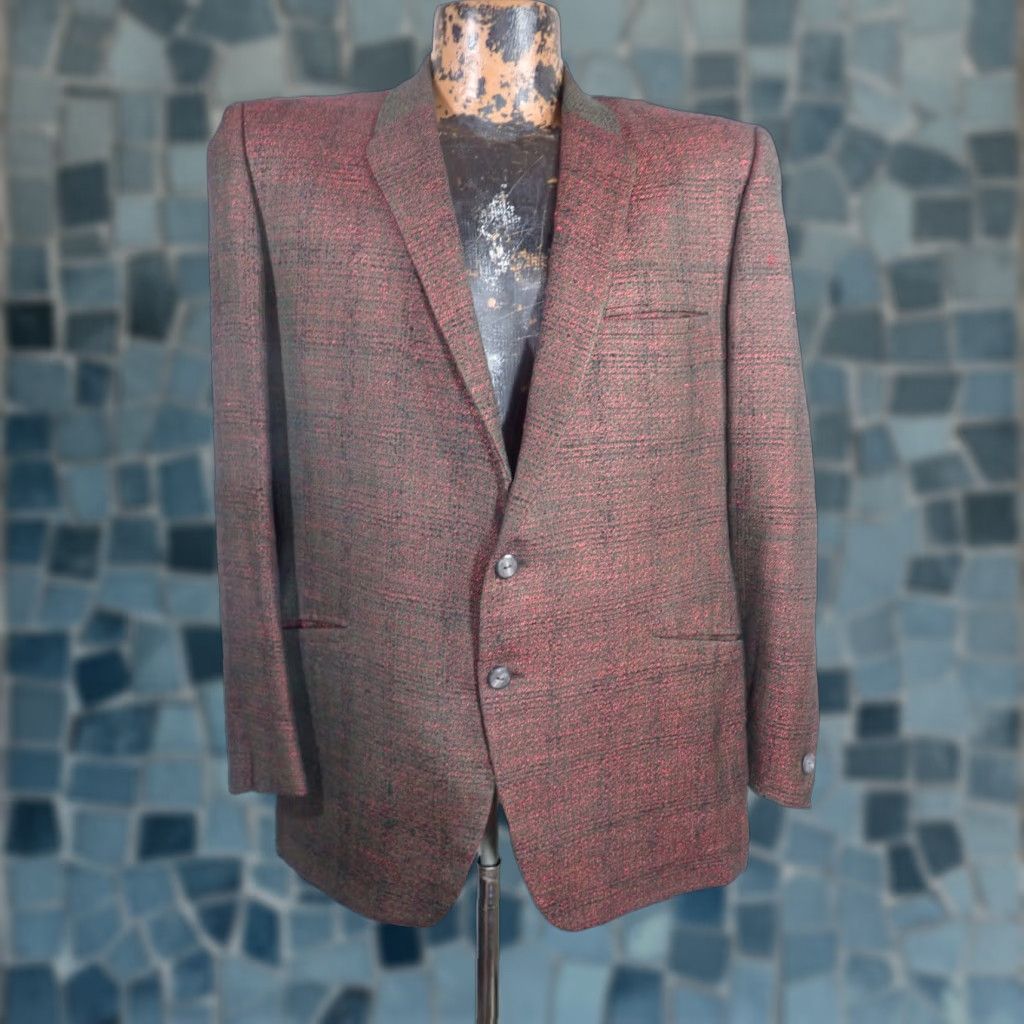 Vintage VINTAGE Kuppenheimer Blazer Mens 40 Red Black Green Check Plaid Wool 2-Button Blazer Size 40R - 1 Thumbnail