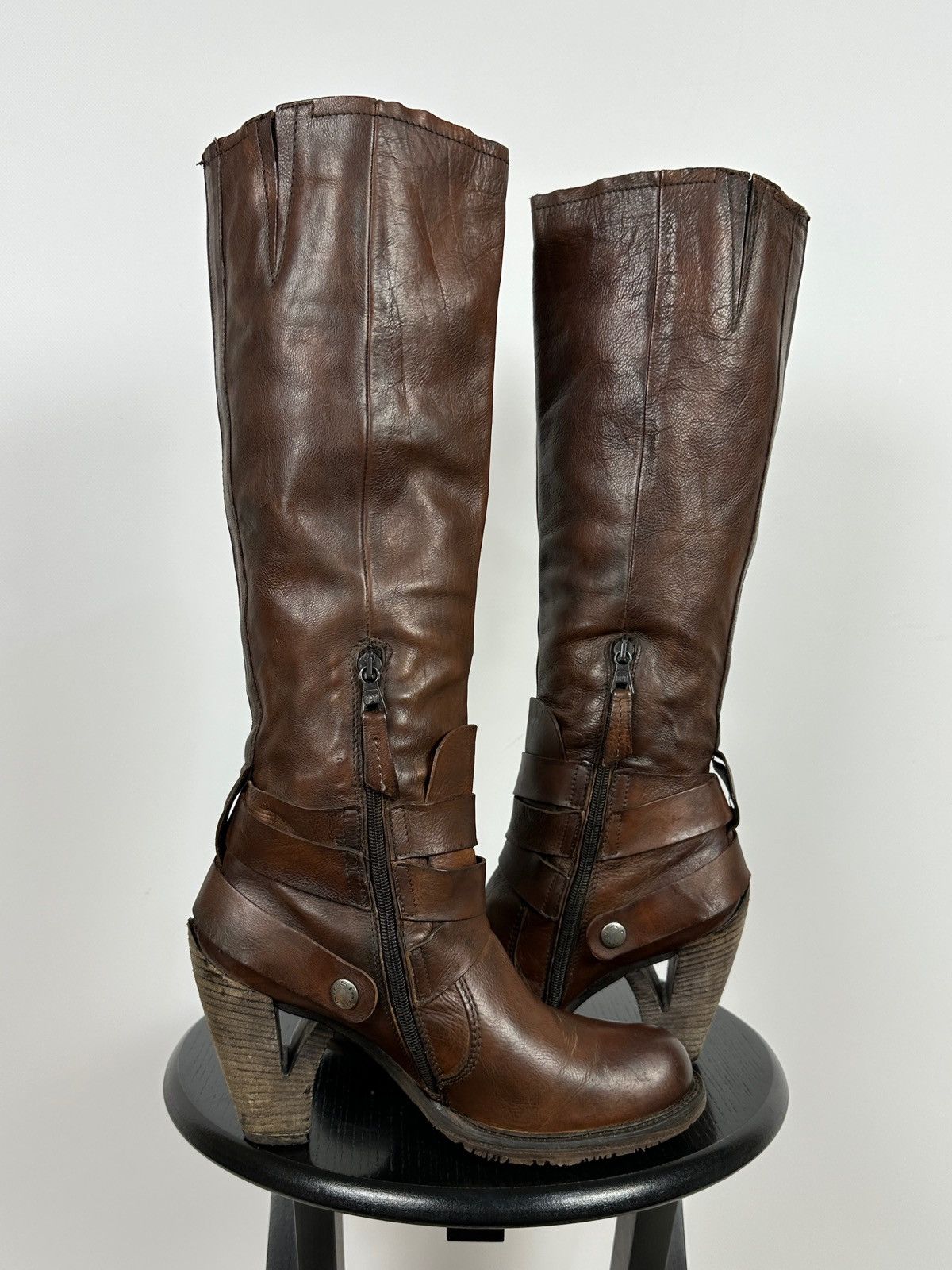 A.S.98 A.S.98. Airstep Brown Leather Knee High Boots Moto Style Size US 9 / IT 39 - 7 Thumbnail