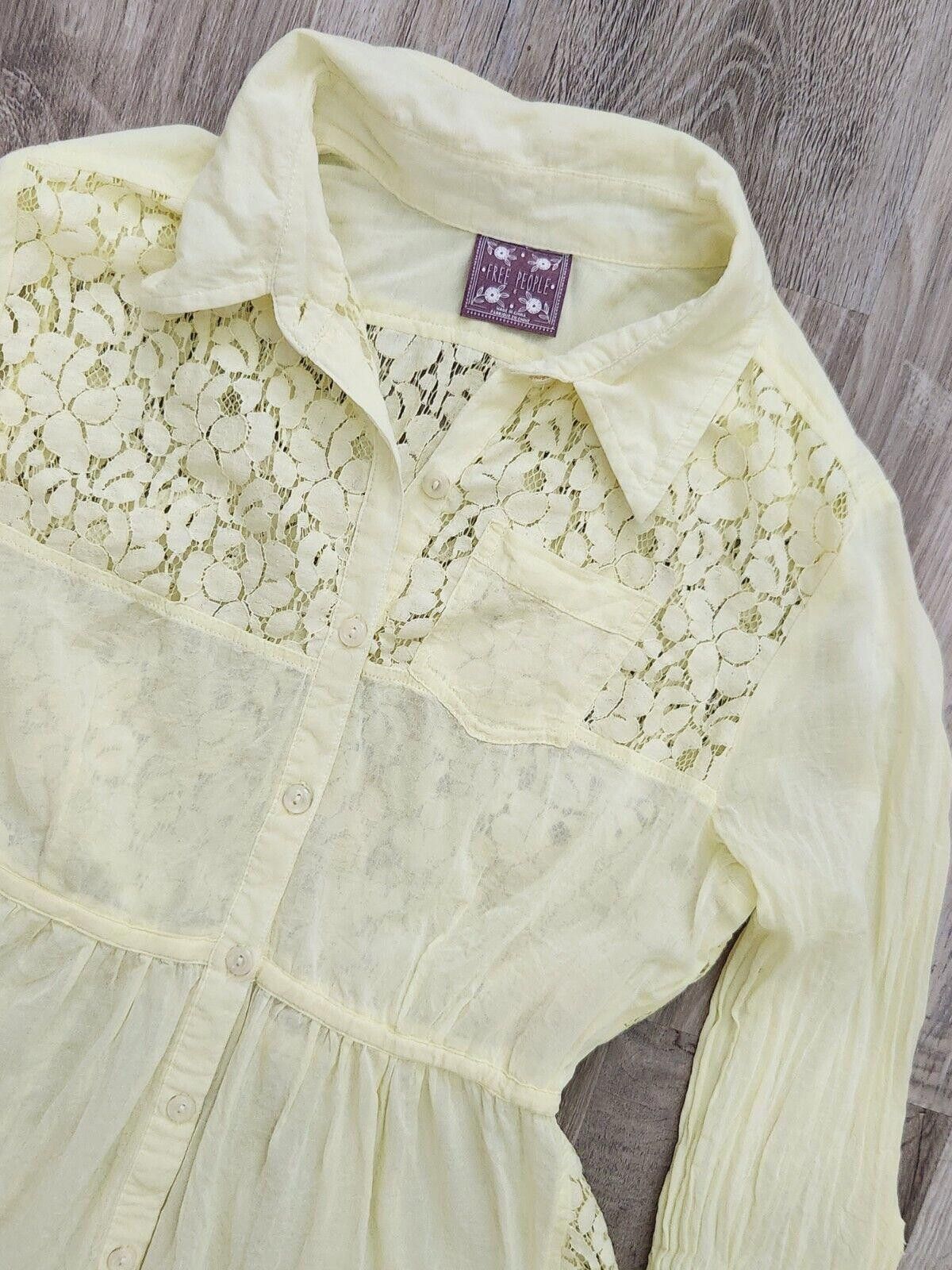 Free People Free People Tunic Top Size 6 Pale Yellow Lace Back 3/4 Size M / US 6-8 / IT 42-44 - 3 Thumbnail
