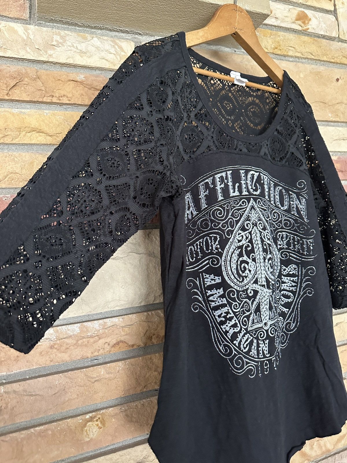 Affliction Vintage Y2K Affliction Lace Knit Graphic Tee Size L / US 10 / IT 46 - 4 Thumbnail