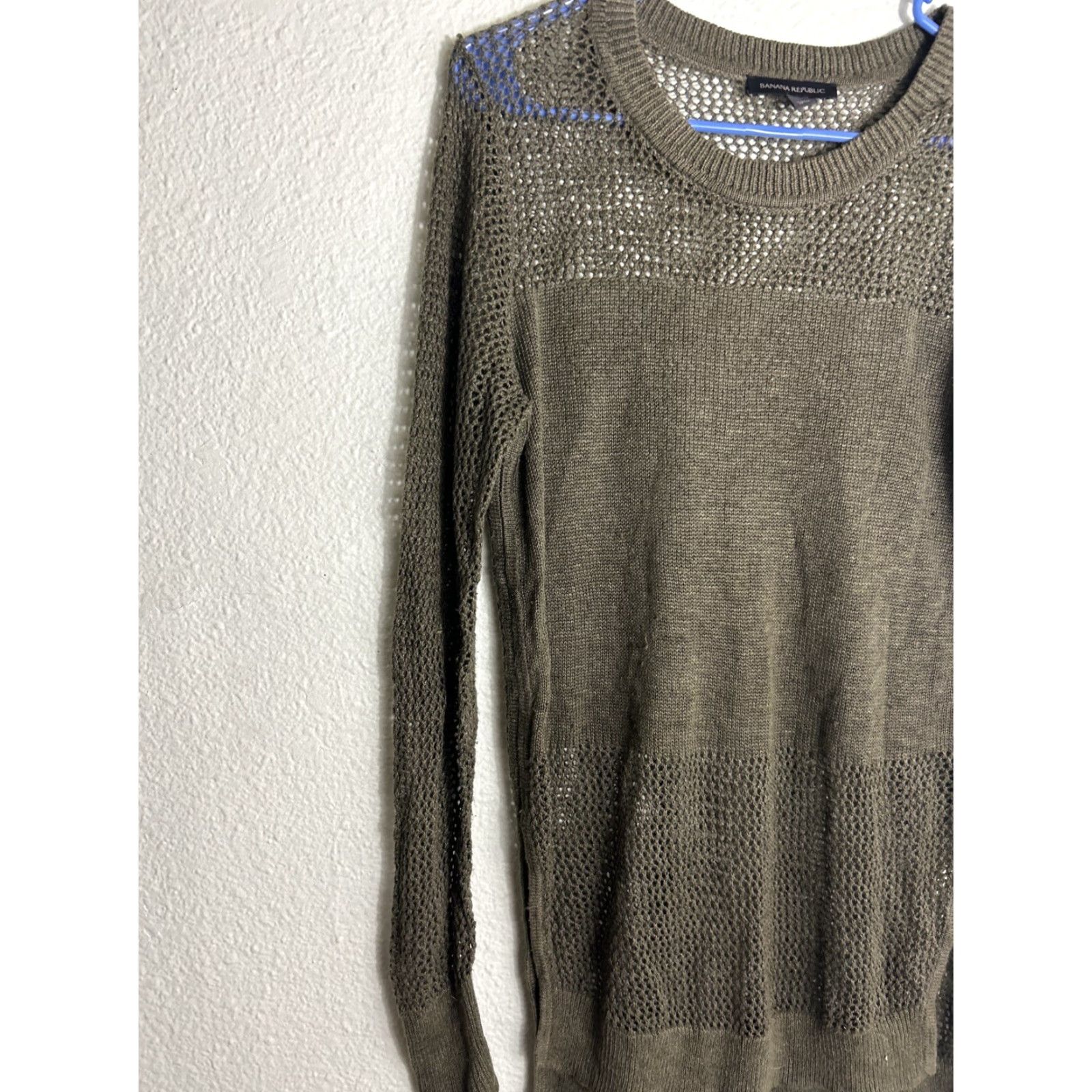 Banana Republic Banana Republic Women's Small Green Loose Knit Striped Sweater Size S / US 4 / IT 40 - 2 Thumbnail