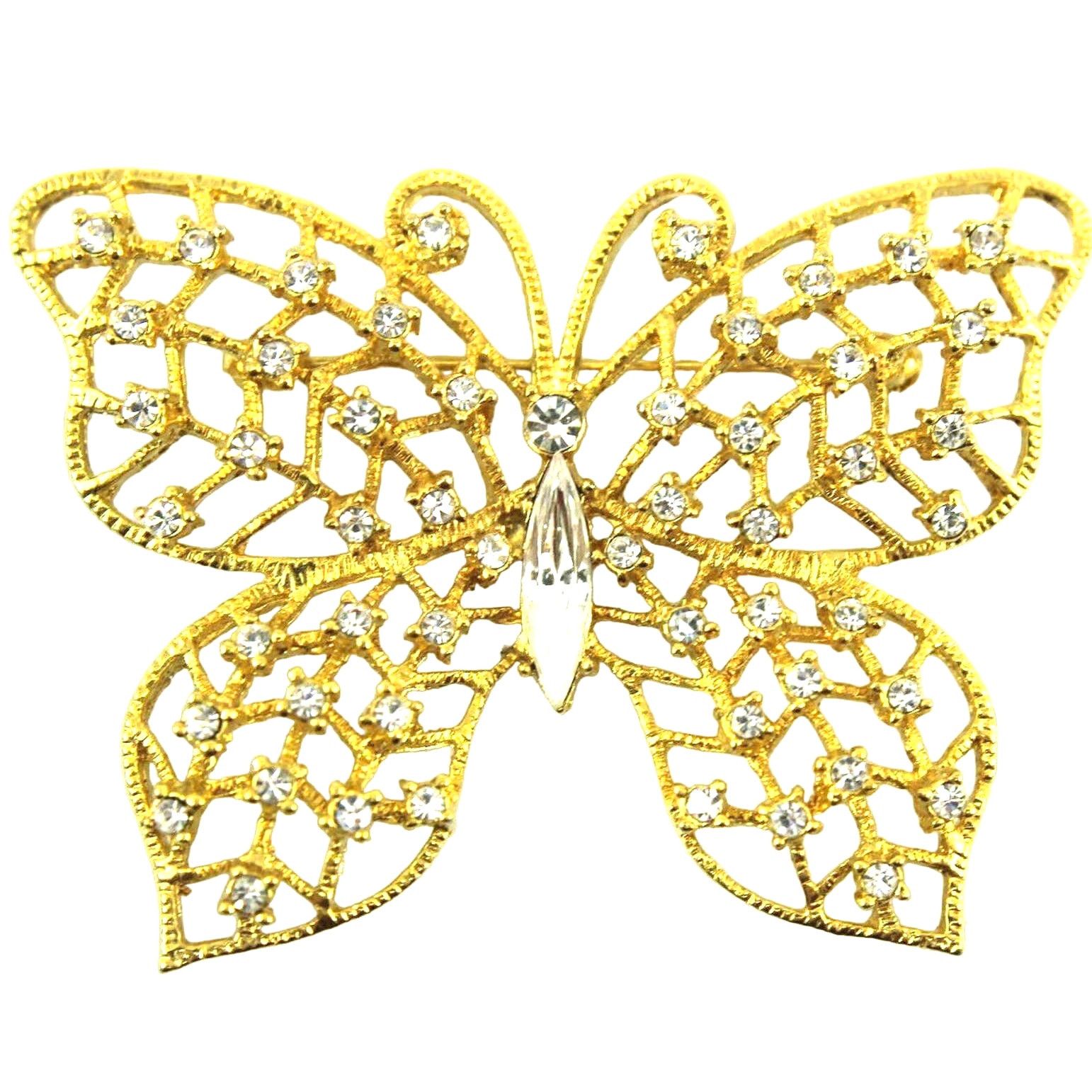 The Unbranded Brand Brooch Goldtone Filigree Butterfly Marquis Rhinestone Body Size ONE SIZE - 1 Thumbnail