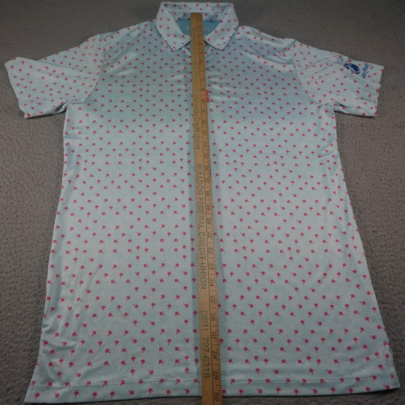 Vintage Pins & Aces Polo Shirt Mens M Blue Palm Tree Graphic Print Short Sleeve Golf Performance Jersey Polo Size US M / EU 48-50 / 2 - 6 Thumbnail