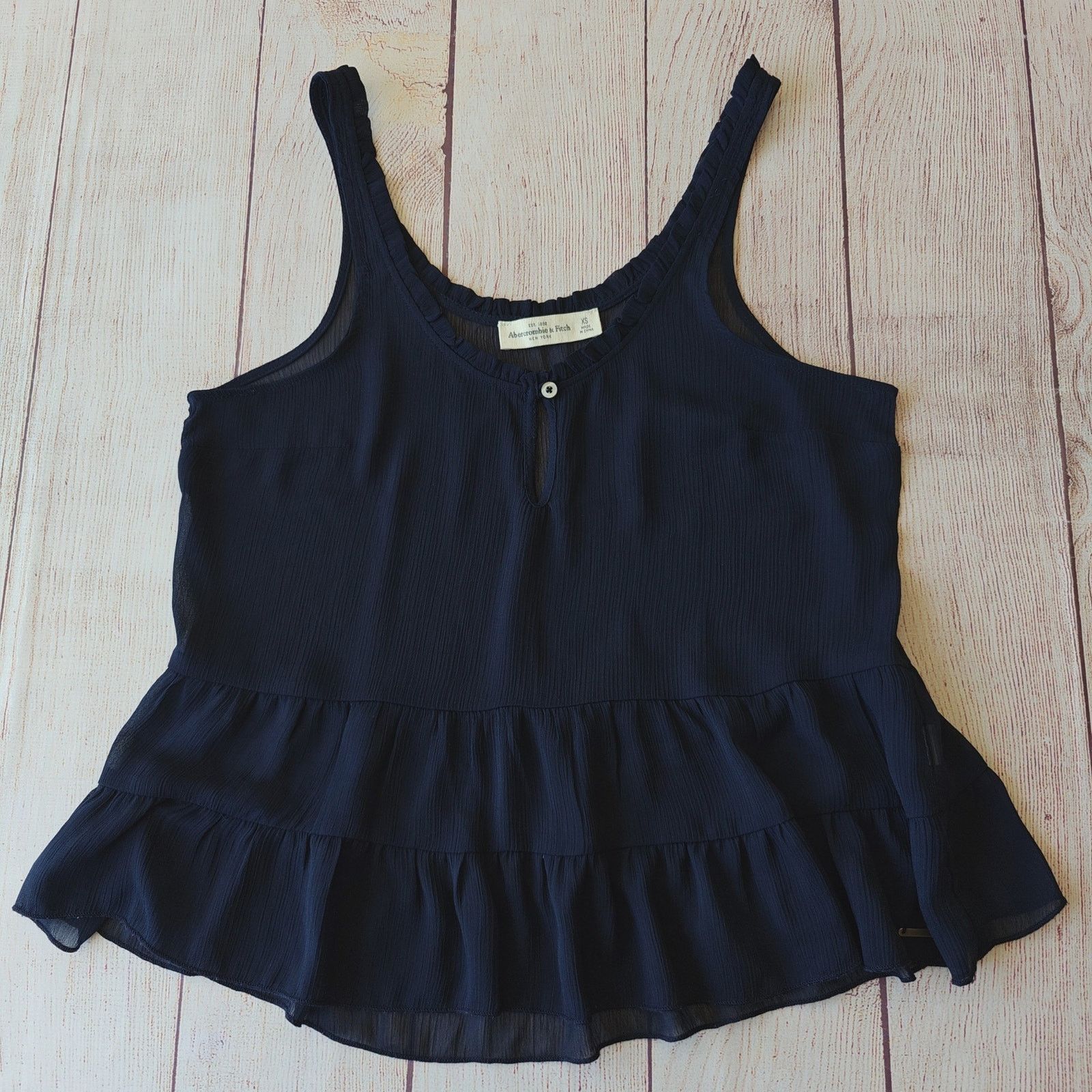 Abercrombie & Fitch Abercrombie & Fitch Sheer Peplum Navy Tank Top sz XS Size XS / US 0-2 / IT 36-38 - 5 Thumbnail