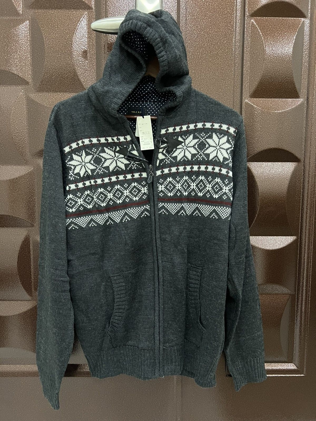 Japanese Brand Snowflake Nordic Knit Hoodie Zip-Up Charcoal Grey Sweater Size US L / EU 52-54 / 3 - 2 Thumbnail