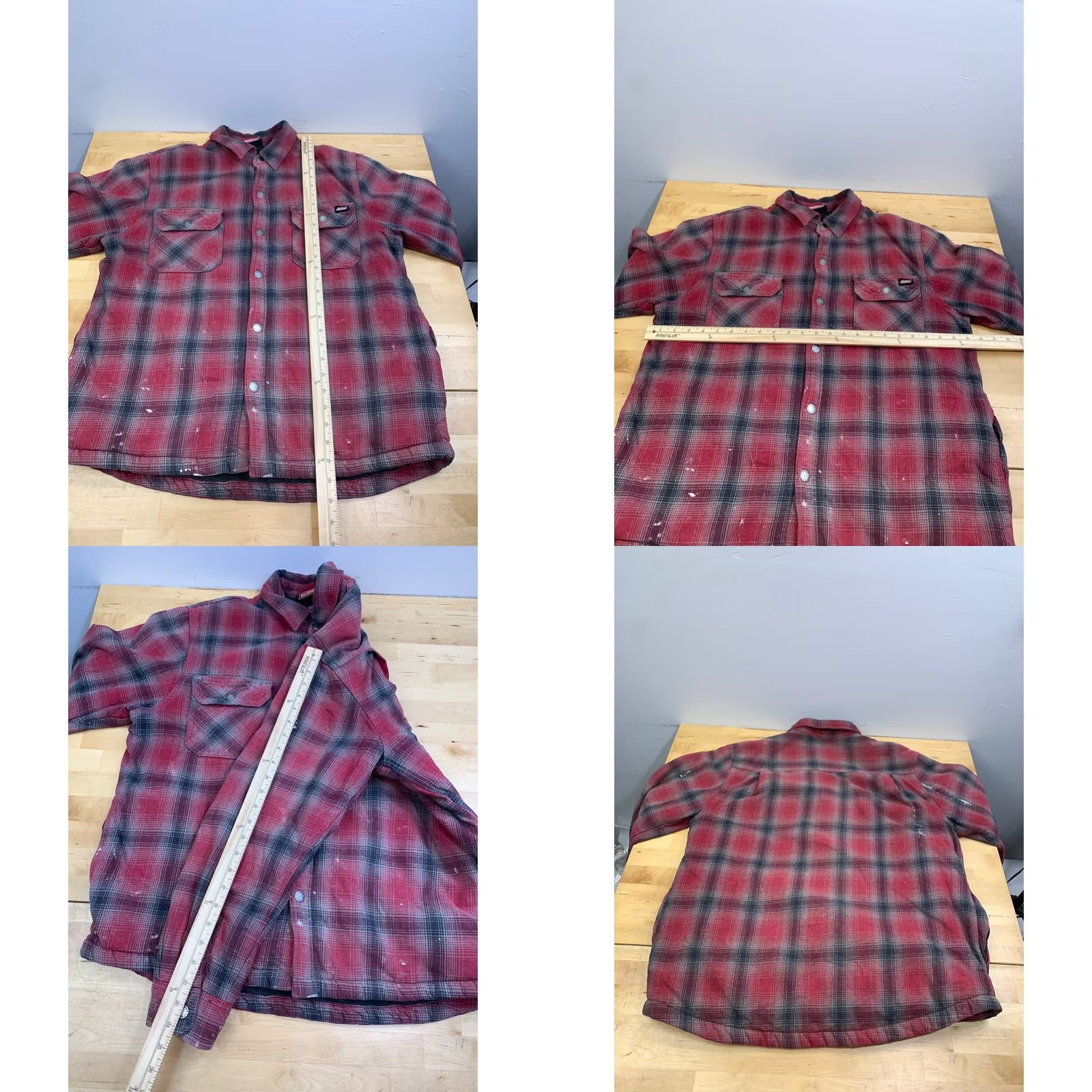 Dickies VINTAGE Dickies Jacket Men L Red Plaid Sherpa Lined Flannel Workwear Distress 13045 Size US L / EU 52-54 / 3 - 8 Thumbnail