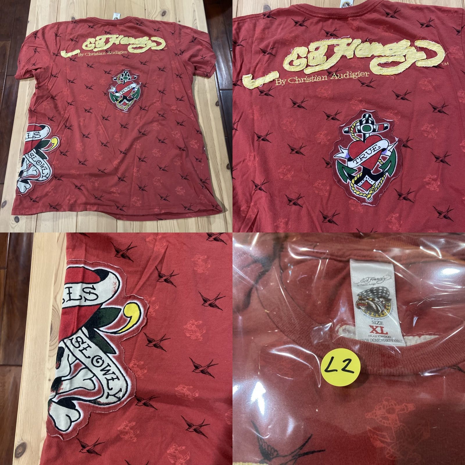 Ed Hardy ED HARDY Shirt XL Red Graphic Print Crew Neck T-Shirt Unisex Adults USA Birds Skulls AOP Size US XL / EU 56 / 4 - 8 Thumbnail