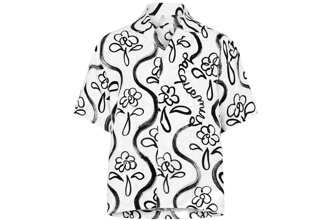 Designer Men's Floral Print Shirt – White/Black Size US M / EU 48-50 / 2 - 2 Thumbnail