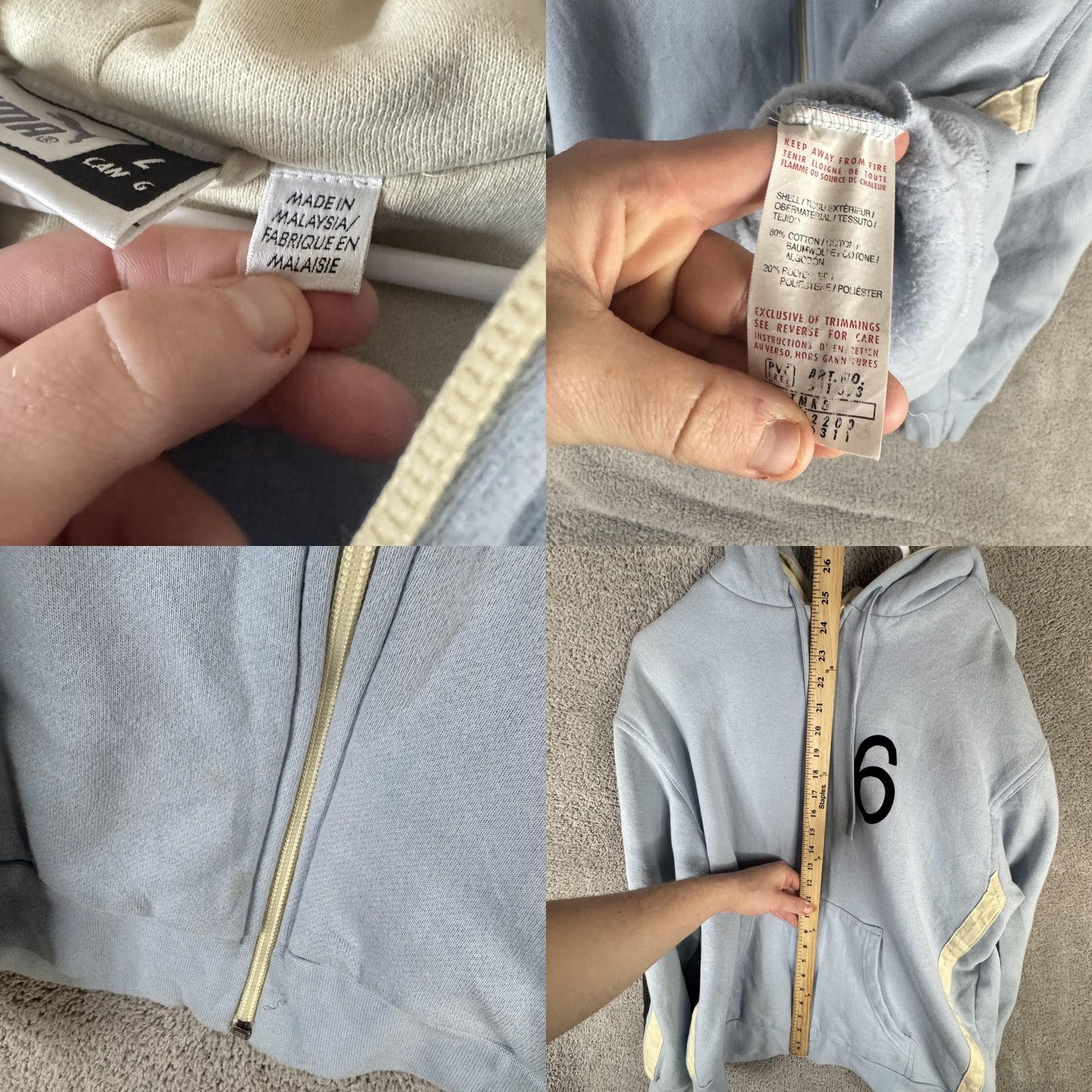 Puma Puma Hoodie Mens L Blue Full Zip Fleece Sweatshirt Graphic Logo Number 6 Size US L / EU 52-54 / 3 - 8 Thumbnail