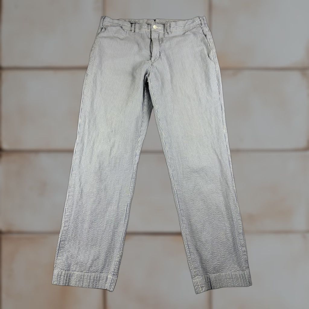 Polo Ralph Lauren Polo Ralph Lauren Pants Mens 36x29 Seersucker Blue Stripe Chino Flat Front Straight Classic Preppy Logo Button Modern Stretch Size US M / EU 48-50 / 2 - 1 Thumbnail