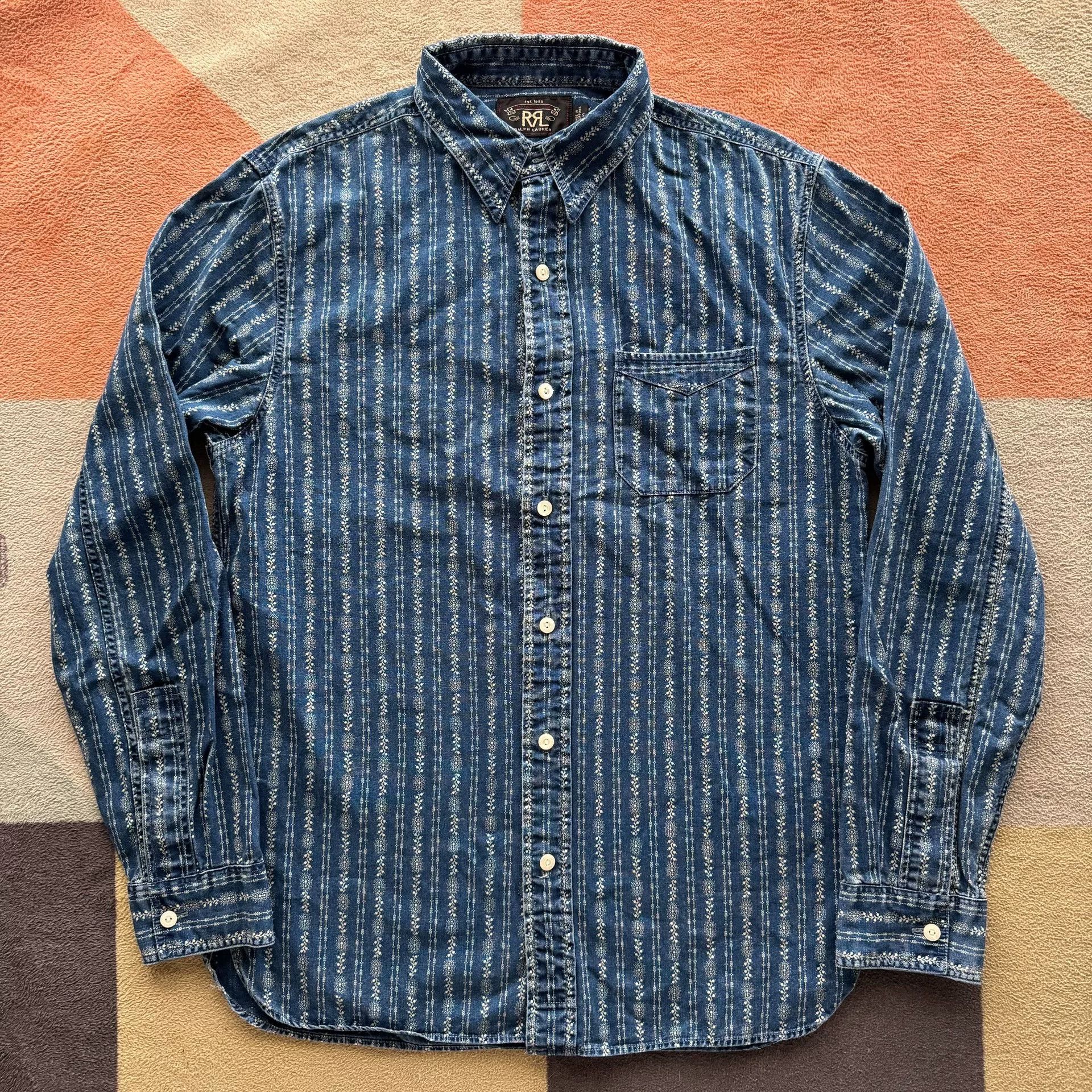 RRL Ralph Lauren Ralph Lauren RRL Indigo Snowflake Stripe Shirt Size US S / EU 44-46 / 1 - 1 Thumbnail