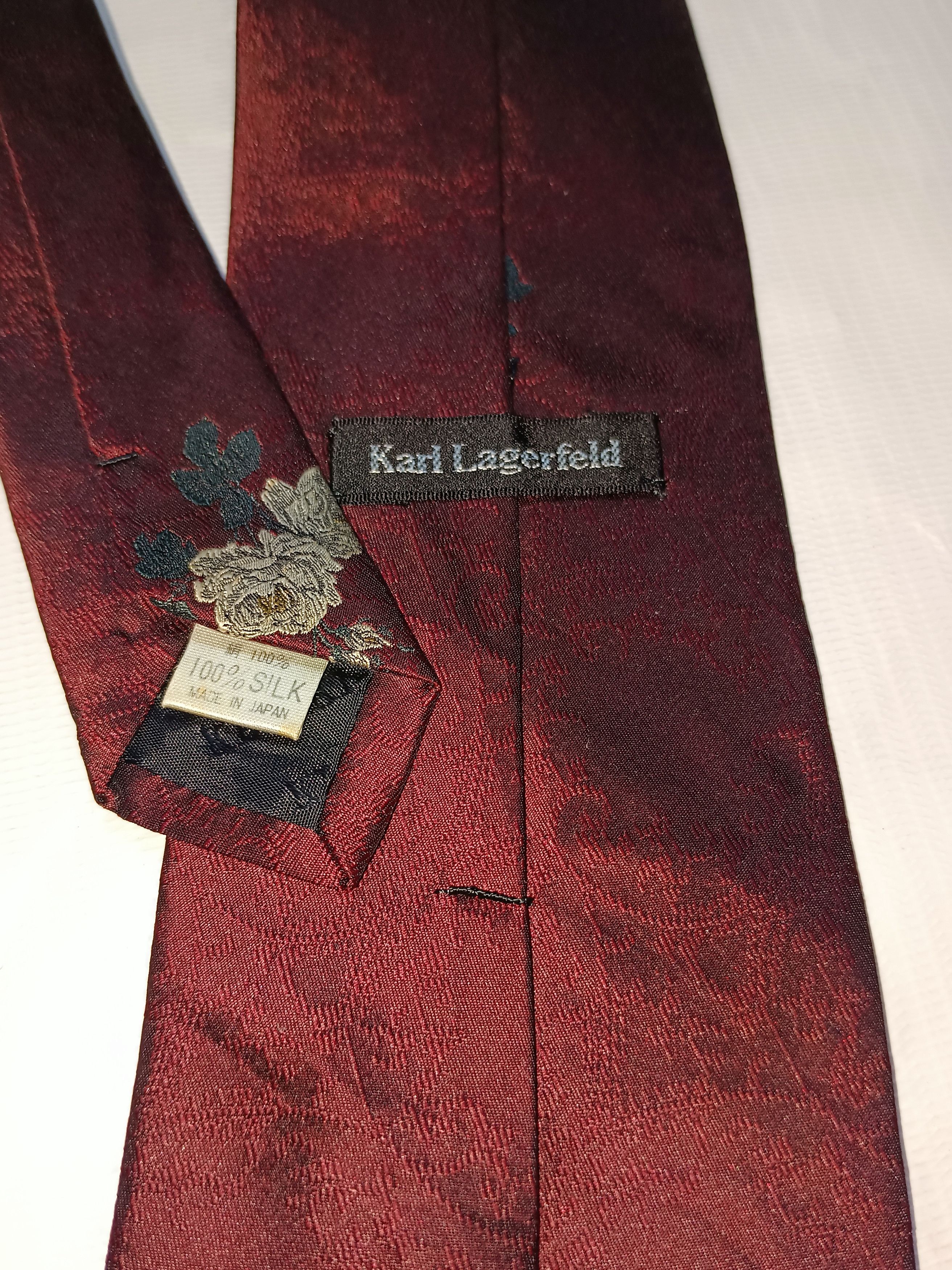 Karl Lagerfeld × Vintage Rare Karl Lagerfeld Embroidery Flower Tie Size ONE SIZE - 2 Thumbnail