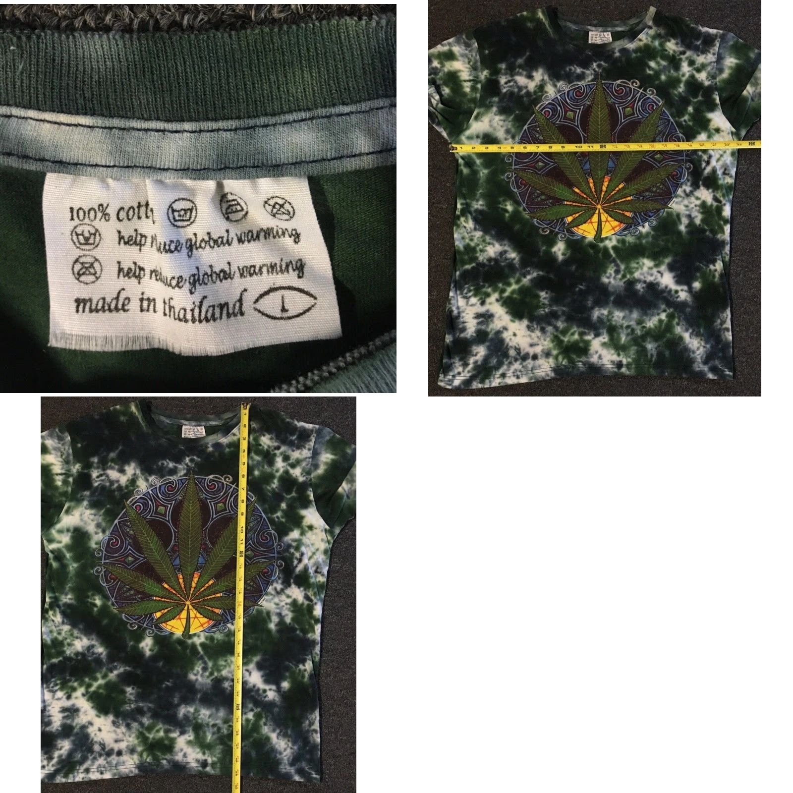 Vintage Vtg 90s Weed Leaf Tie Dye Distress AOP Shirt L Psychedelic Drugs Stoner Surf Y2K Size US L / EU 52-54 / 3 - 8 Thumbnail
