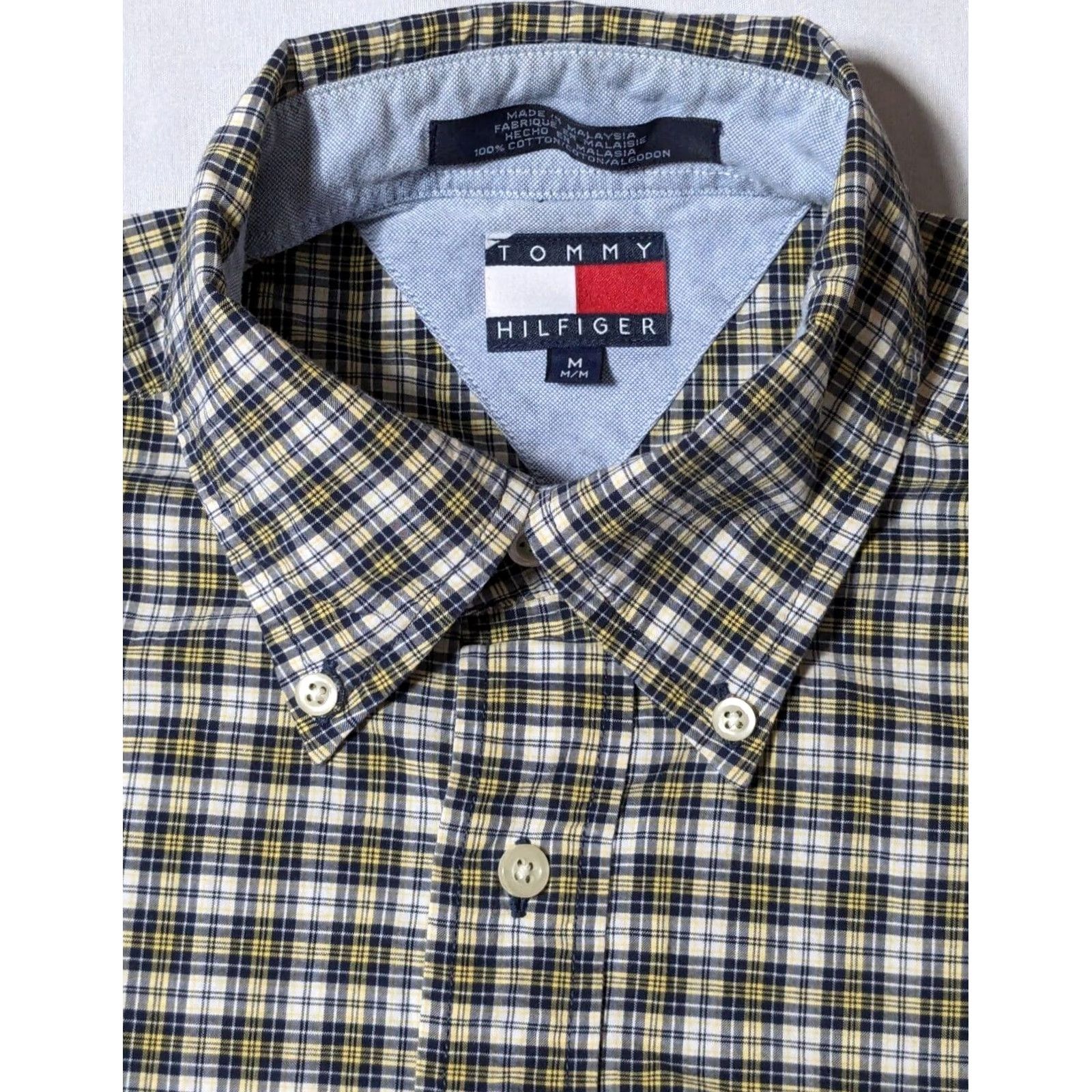 Tommy Hilfiger VTG Tommy Hilfiger Men Medium Blue Yellow Plaid 100% Cotton Button-Up Shirt Size US M / EU 48-50 / 2 - 5 Thumbnail