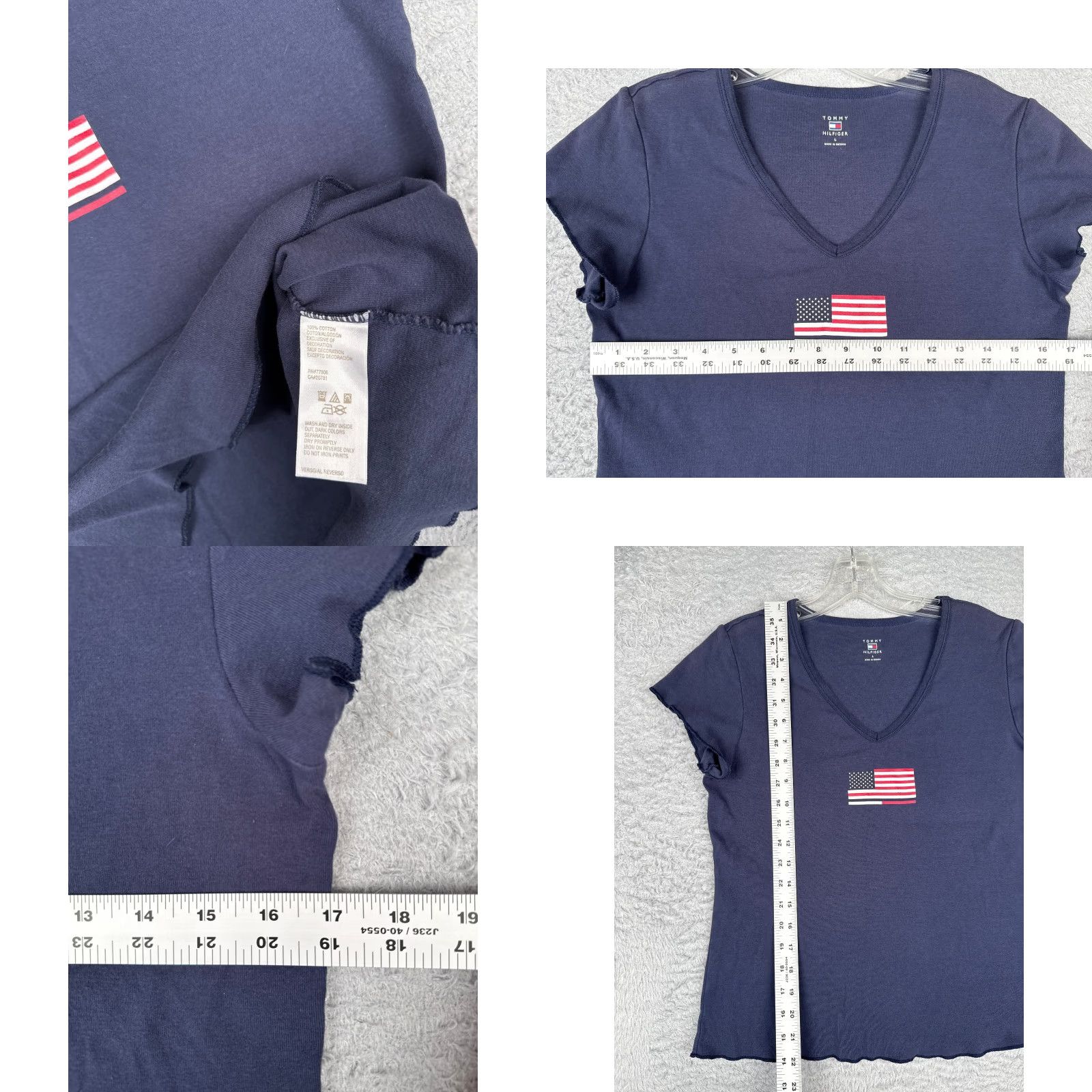 Tommy Hilfiger VINTAGE Tommy Hilfiger Shirt Women L Blue V-Neck Short Sleeve 100% Cotton USA Flag Pink Logo All Seasons Mens Women Girls Amd? Size L / US 10 / IT 46 - 8 Thumbnail