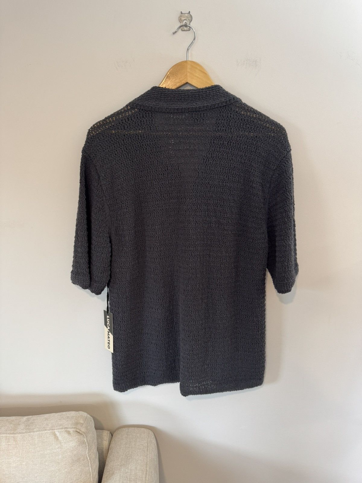 Other Luca Mateo Textured Open Knit Boxy Fit Button Down Polo Grey Size US L / EU 52-54 / 3 - 6 Thumbnail