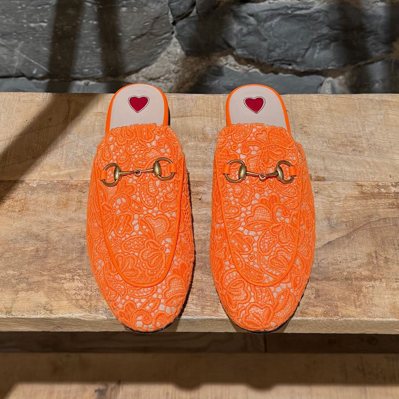 Gucci Gucci Neon Orange Lace Princetown Slippers Size US 7.5 / IT 37.5 - 3 Thumbnail