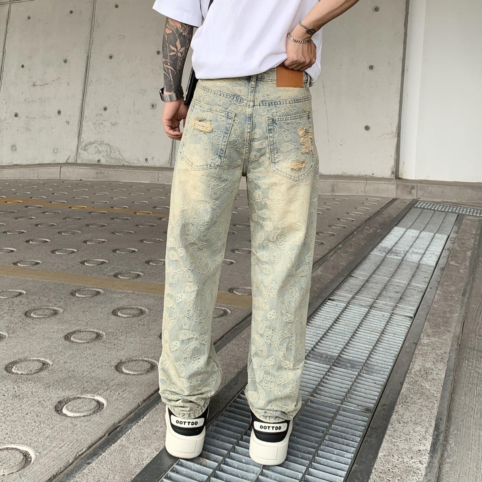 Japanese Brand Distressed Paisley Ripped Straight Jeans Size US 32 / EU 48 - 5 Thumbnail