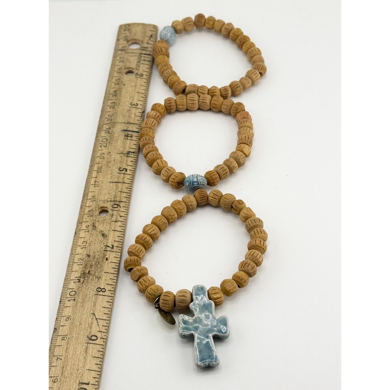 Vintage Vintage wood bead porcelain cross multi strand bracelet set Size ONE SIZE - 3 Thumbnail