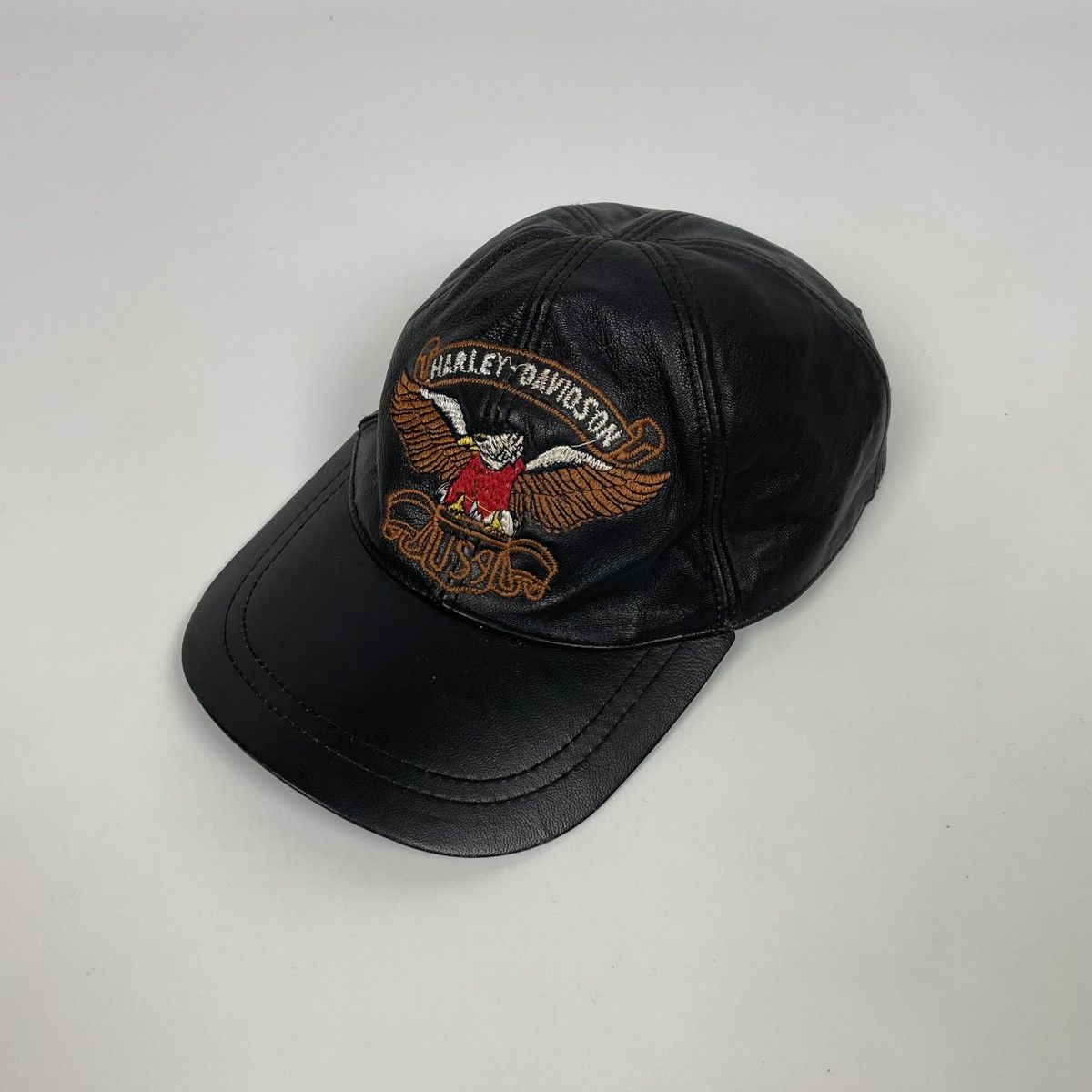 Vintage 1990's Vintage Harley Davidson USA Leather Hat Cap Eagle Size ONE SIZE - 1 Thumbnail