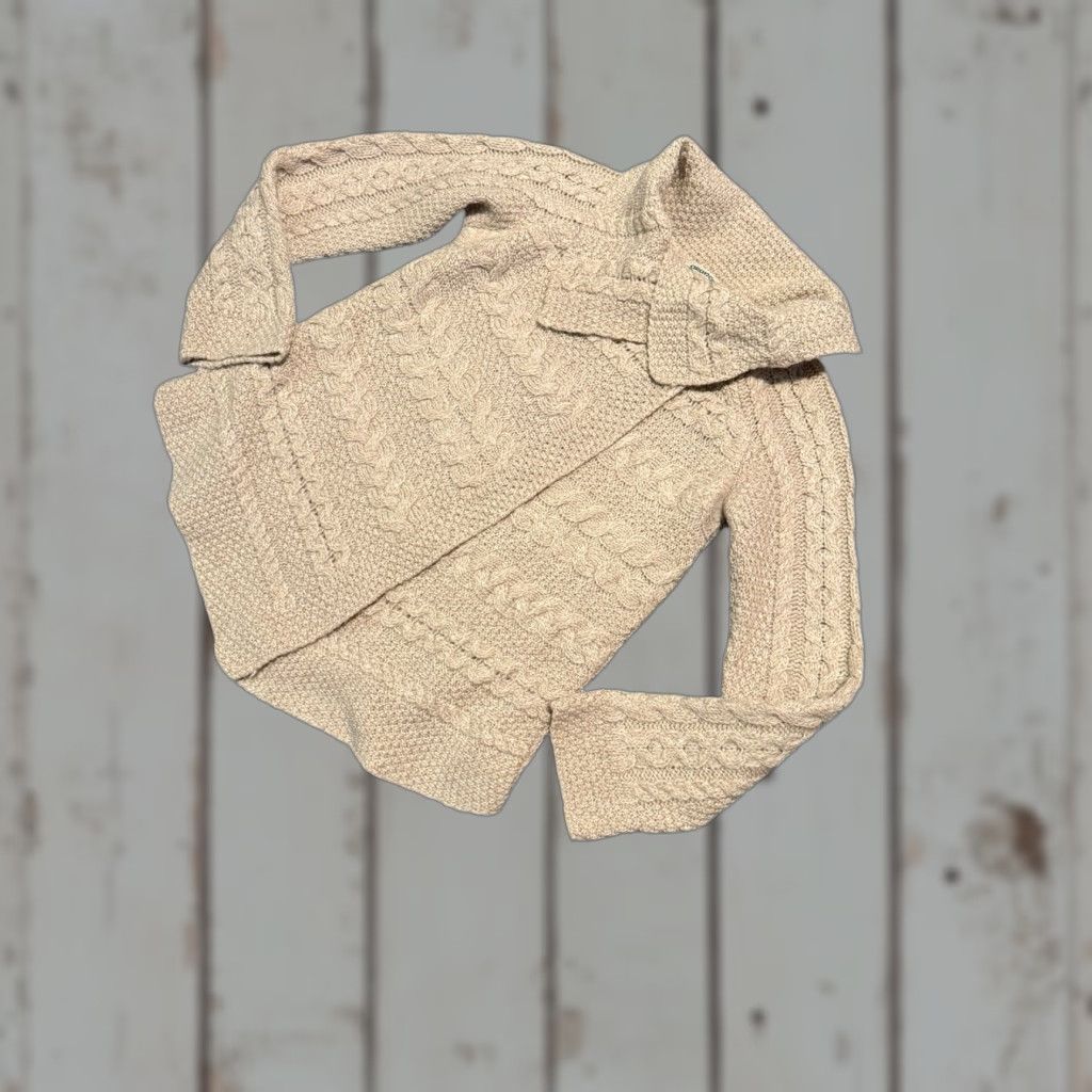 Vintage Aran Crafts Ireland 100% Merino Wool One Button Sweater Shawl Collar Cardigan Size M Beige Womens Sweater Size M / US 6-8 / IT 42-44 - 1 Thumbnail