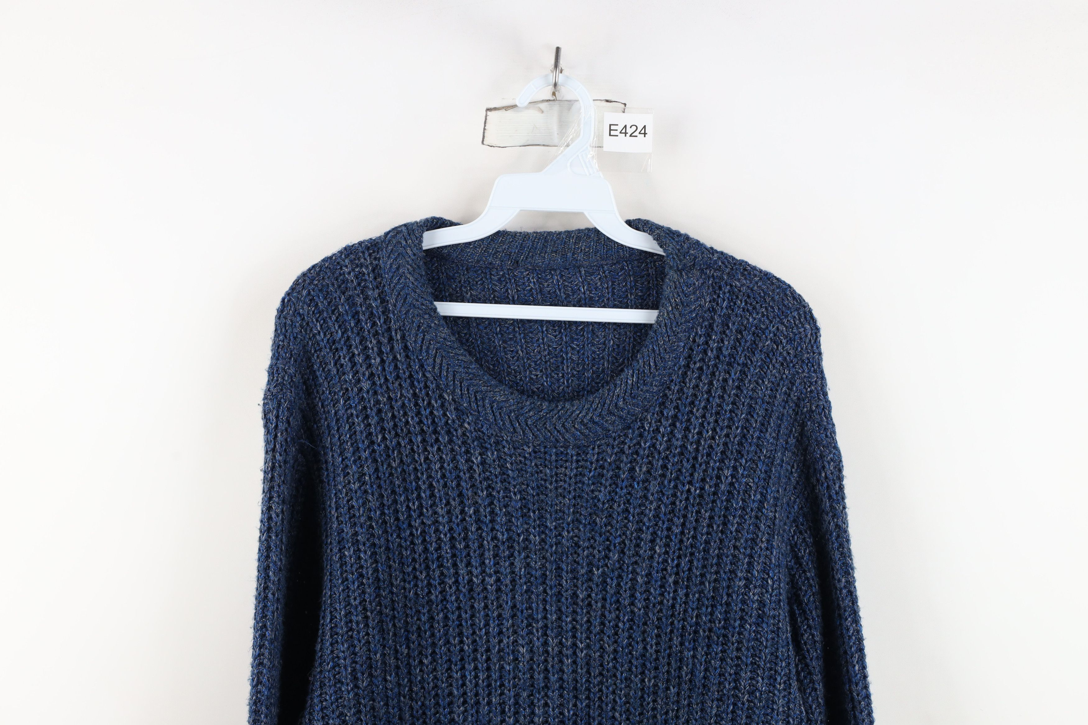 Vintage Vintage 90s Streetwear Ribbed Knit Crewneck Sweater Blue Size US L / EU 52-54 / 3 - 2 Thumbnail