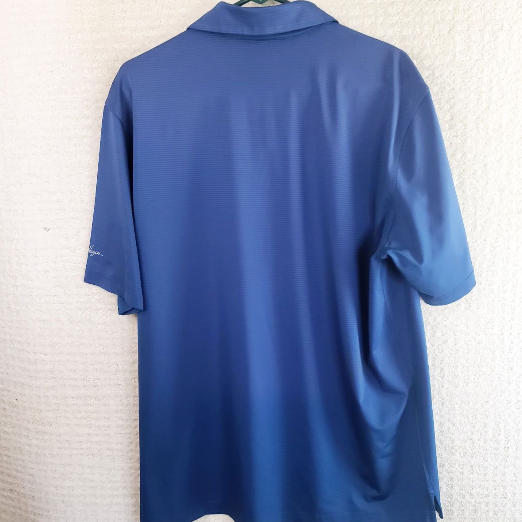 Vintage Walter Hagen 11 Majors Polo Shirt Mens L Blue Charcoal Striped Golf Stretch Activewear Polo Short Sleeve Casual Workwear Knit Polyester Blend Size US L / EU 52-54 / 3 - 7 Thumbnail