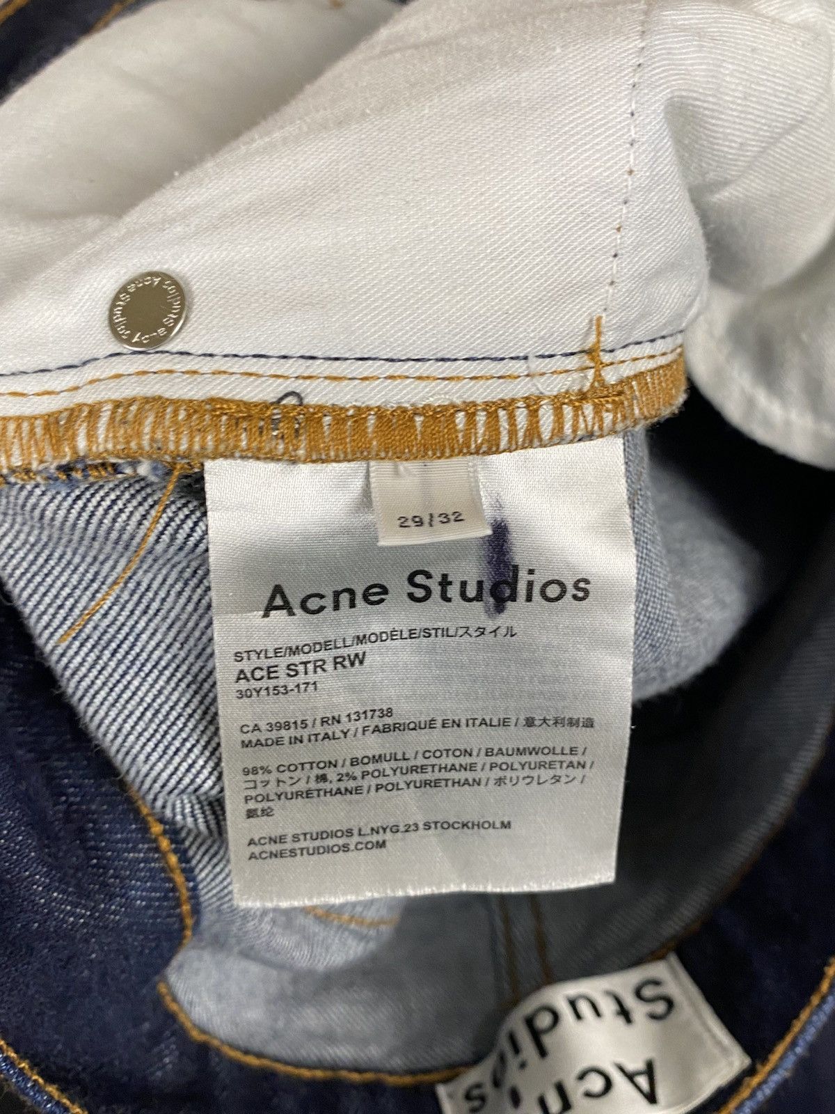 Acne Studios Acne Studios ACE STR RW Dark Blue Denim Skinny Jeans W29 L32 Size US 29 - 3 Thumbnail