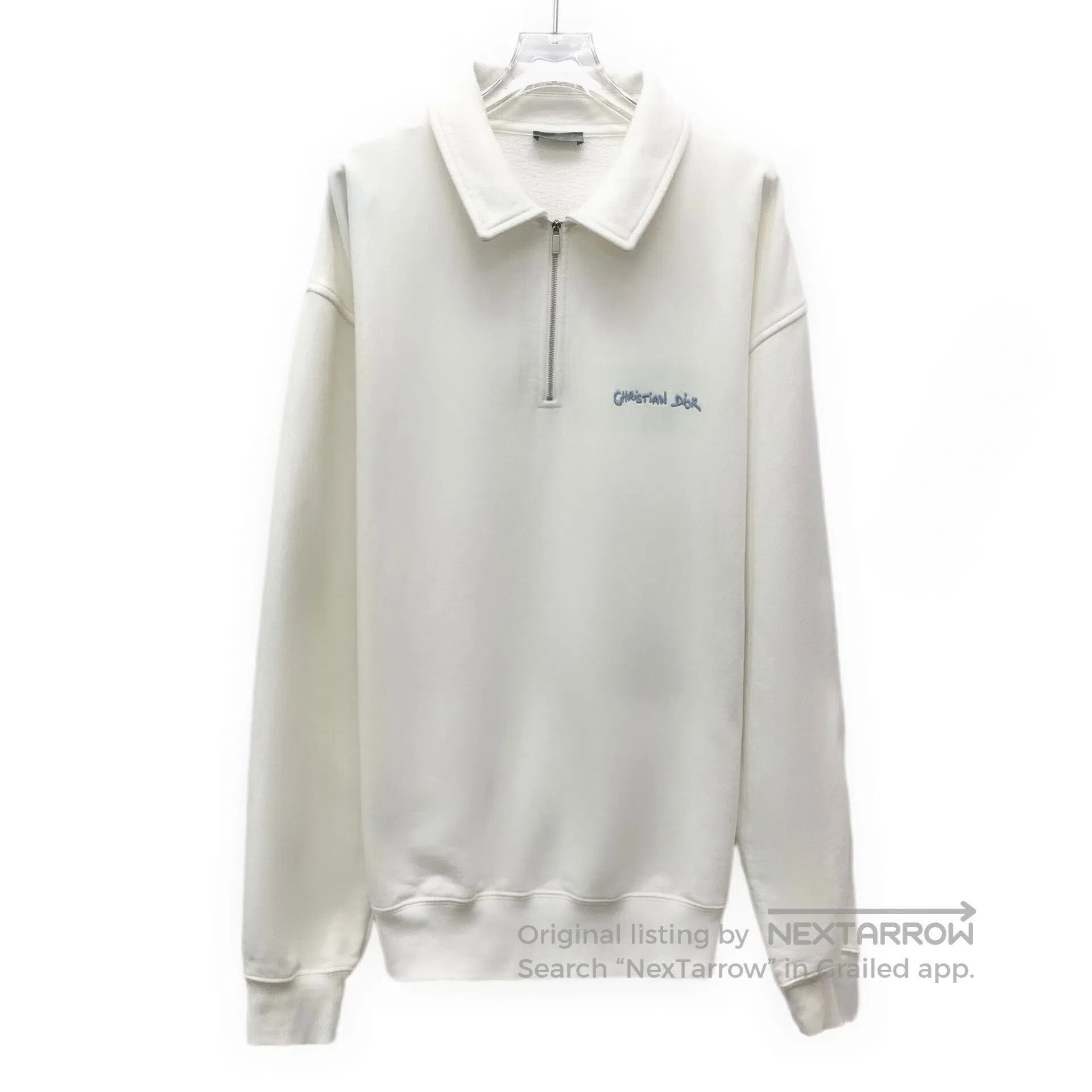 Dior Dior White Logo Embroidered Cotton Collar Half-Zip Long-Sl Size US M / EU 48-50 / 2 - 1 Thumbnail